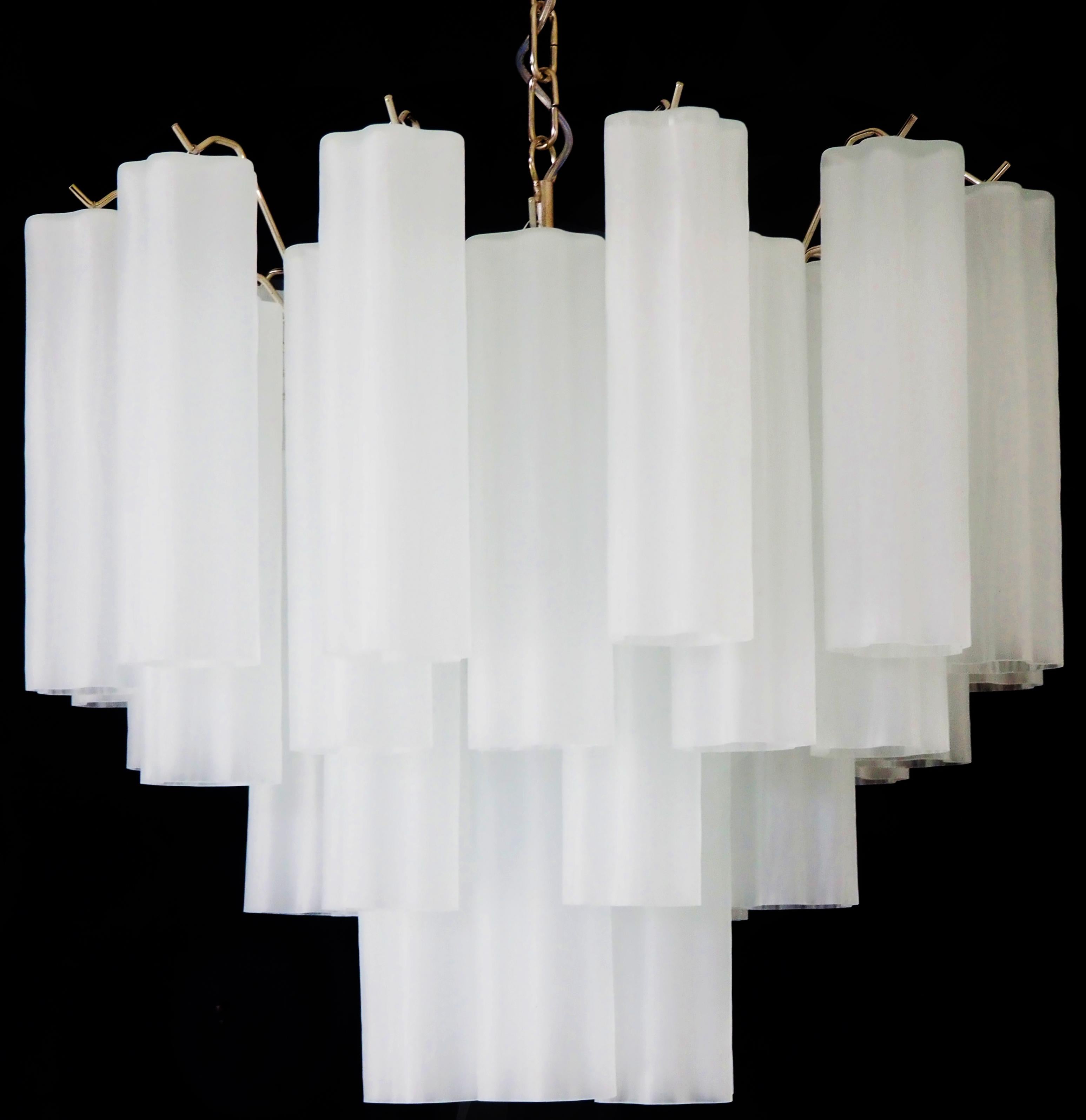 Gorgeous Murano Glass Tube Chandelier - 36 etched glass tube For Sale 4