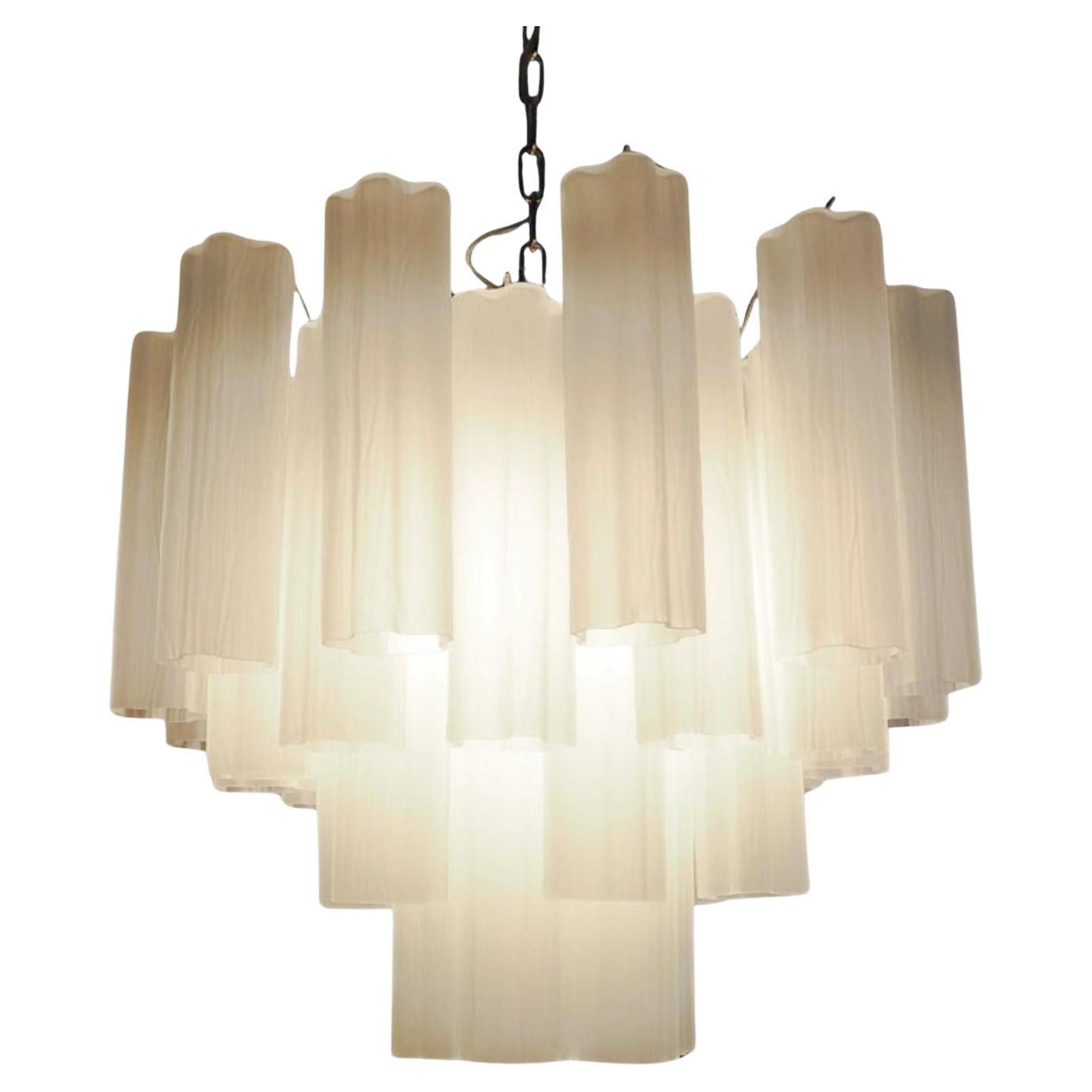 Gorgeous Murano Glass Tube Chandelier - 36 etched glass tube For Sale