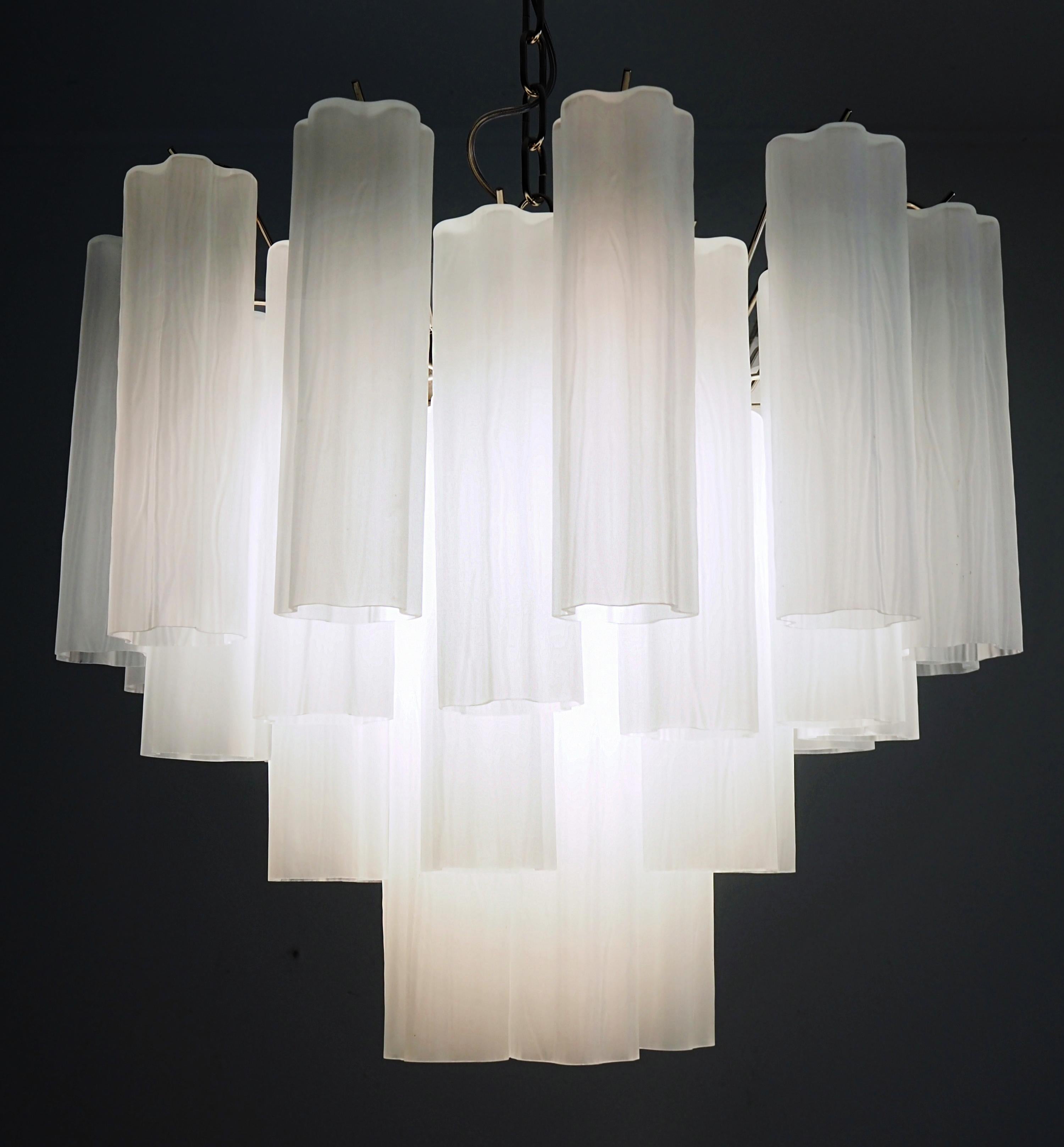 Gorgeous Murano Glass Tube Chandeliers - 36 etched glass tube For Sale 7
