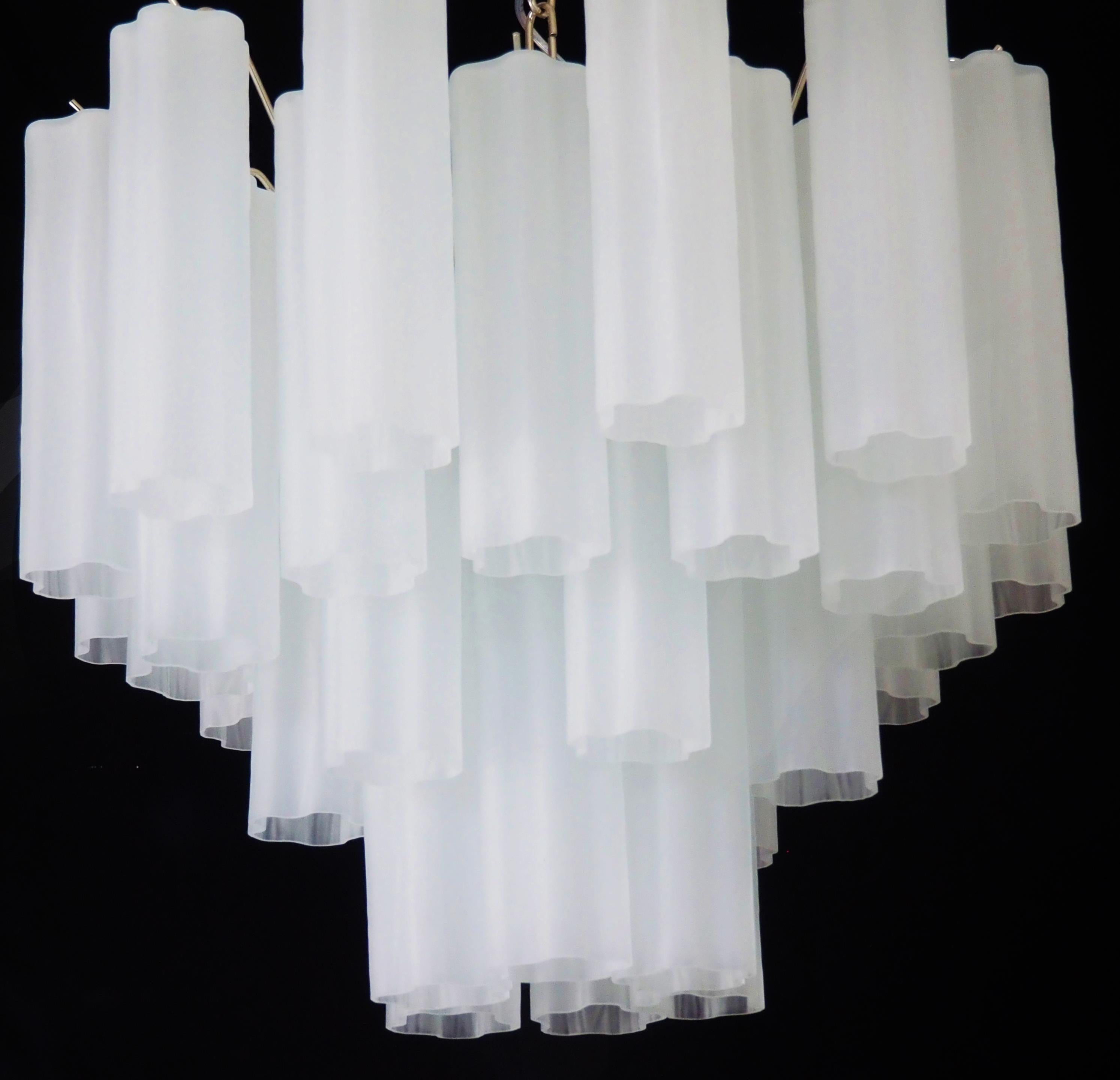 Gorgeous Murano Glass Tube Chandeliers - 36 etched glass tube For Sale 3