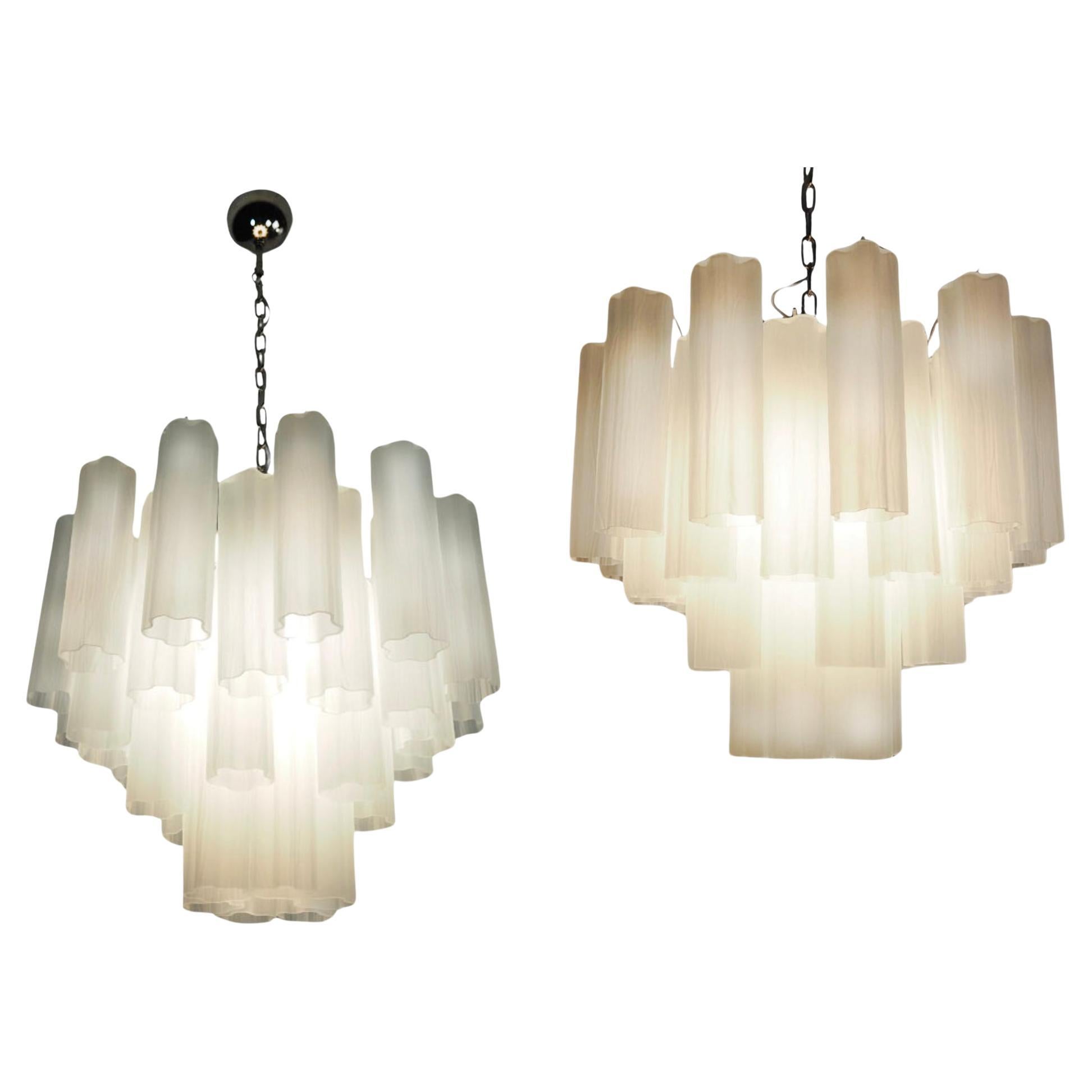 Gorgeous Murano Glass Tube Chandeliers - 36 etched glass tube For Sale