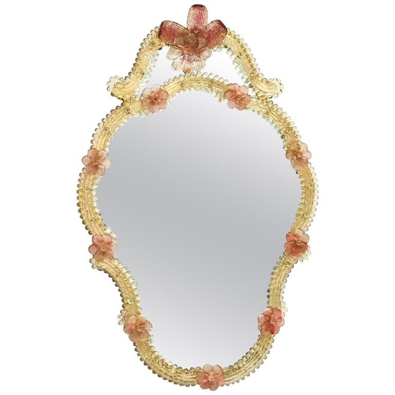 Murano Glass Wall Mirror circa 1950s, Italy Venice at