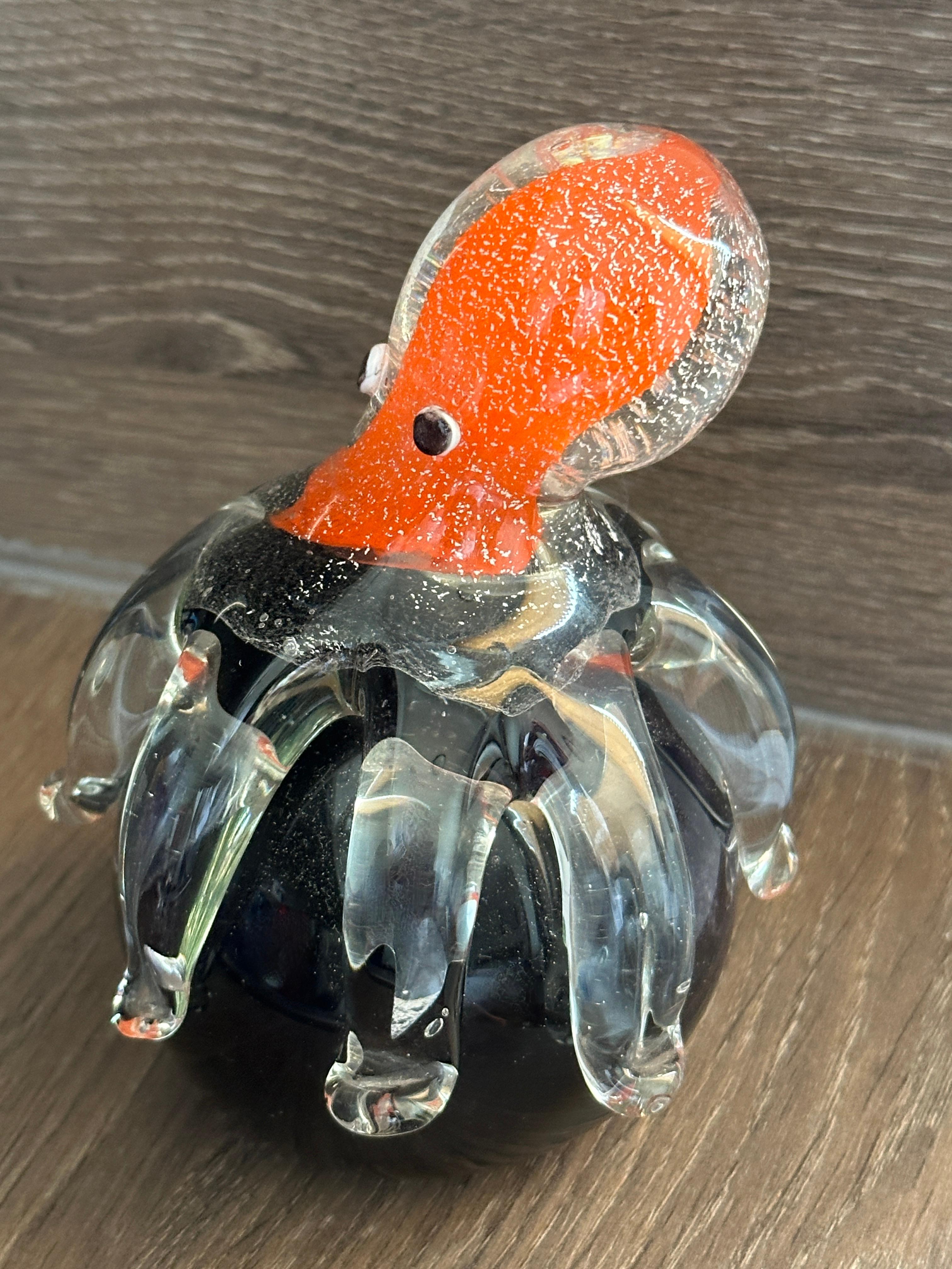 Fatto a mano Splendido fermacarte in vetro artistico italiano di Murano con polpo gigante, Italia, anni '1970 in vendita