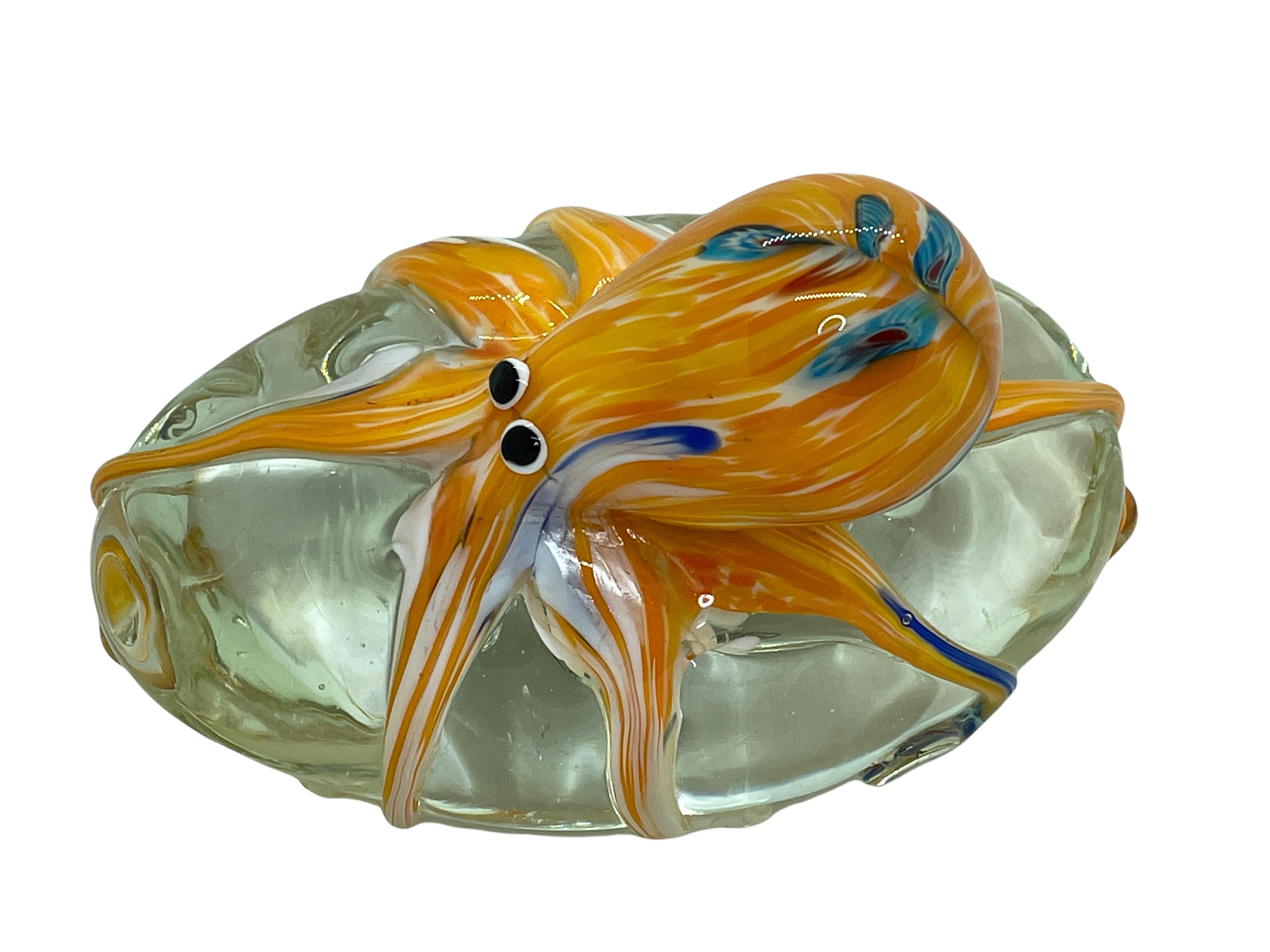 Late 20th Century Gorgeous Murano Italian Art Glass Giant Octopuses Paperweight, Italy, 1980s