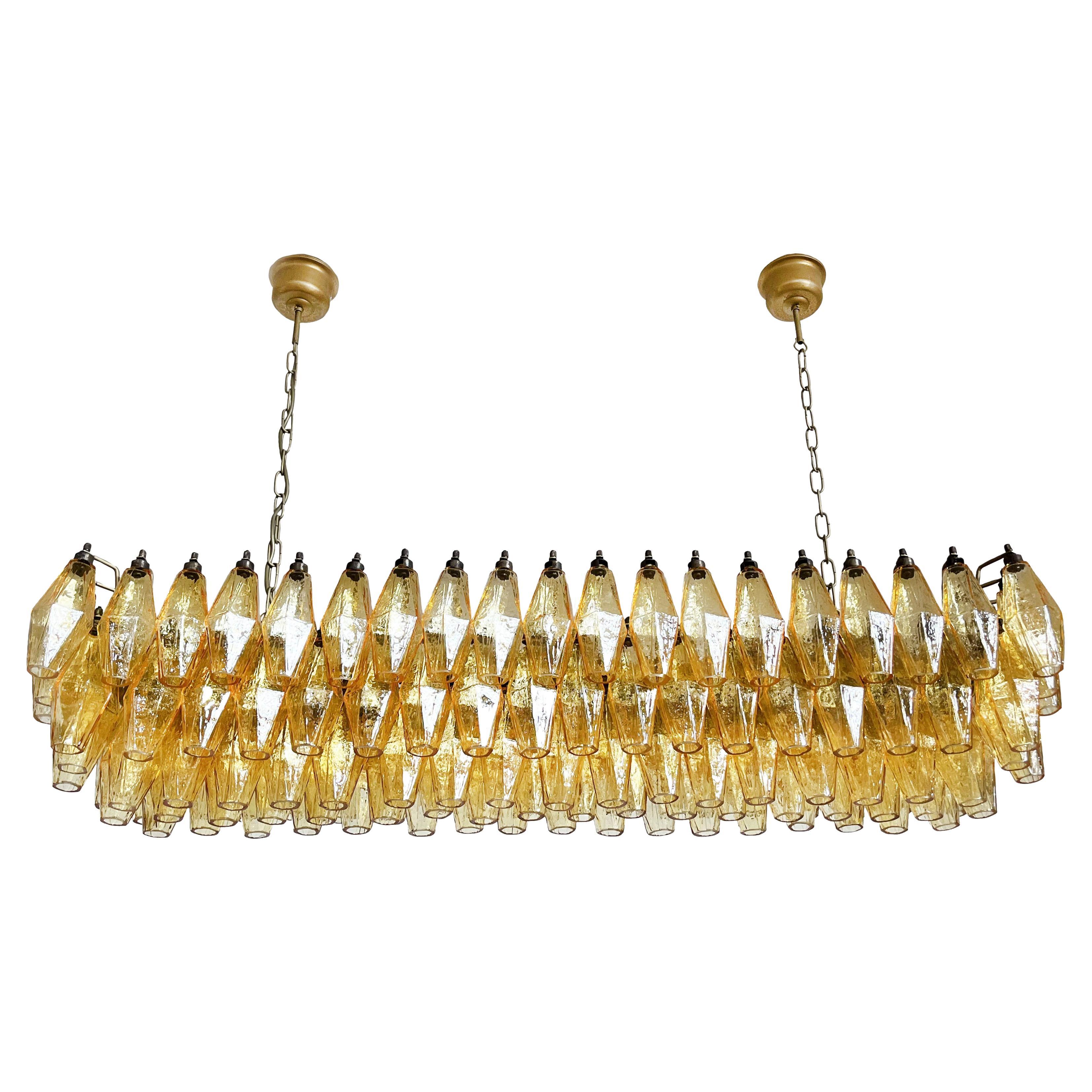 Magnifique lustre Poliedri de Murano de style Carlo Scarpa - 138 verres à ambre