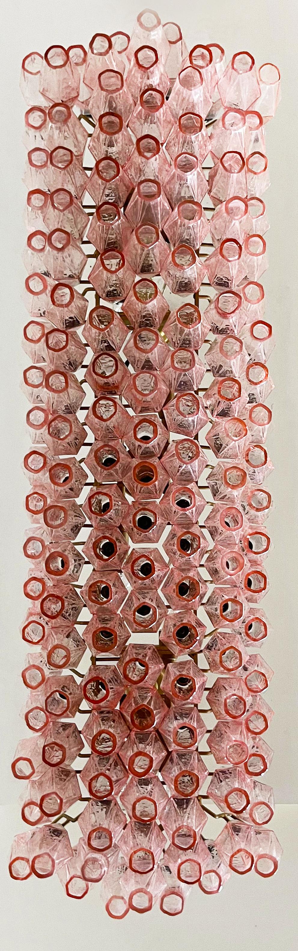 Mid-Century Modern Gorgeous Murano Poliedri Chandelier - Carlo Scarpa Style - 138 pink glasses For Sale