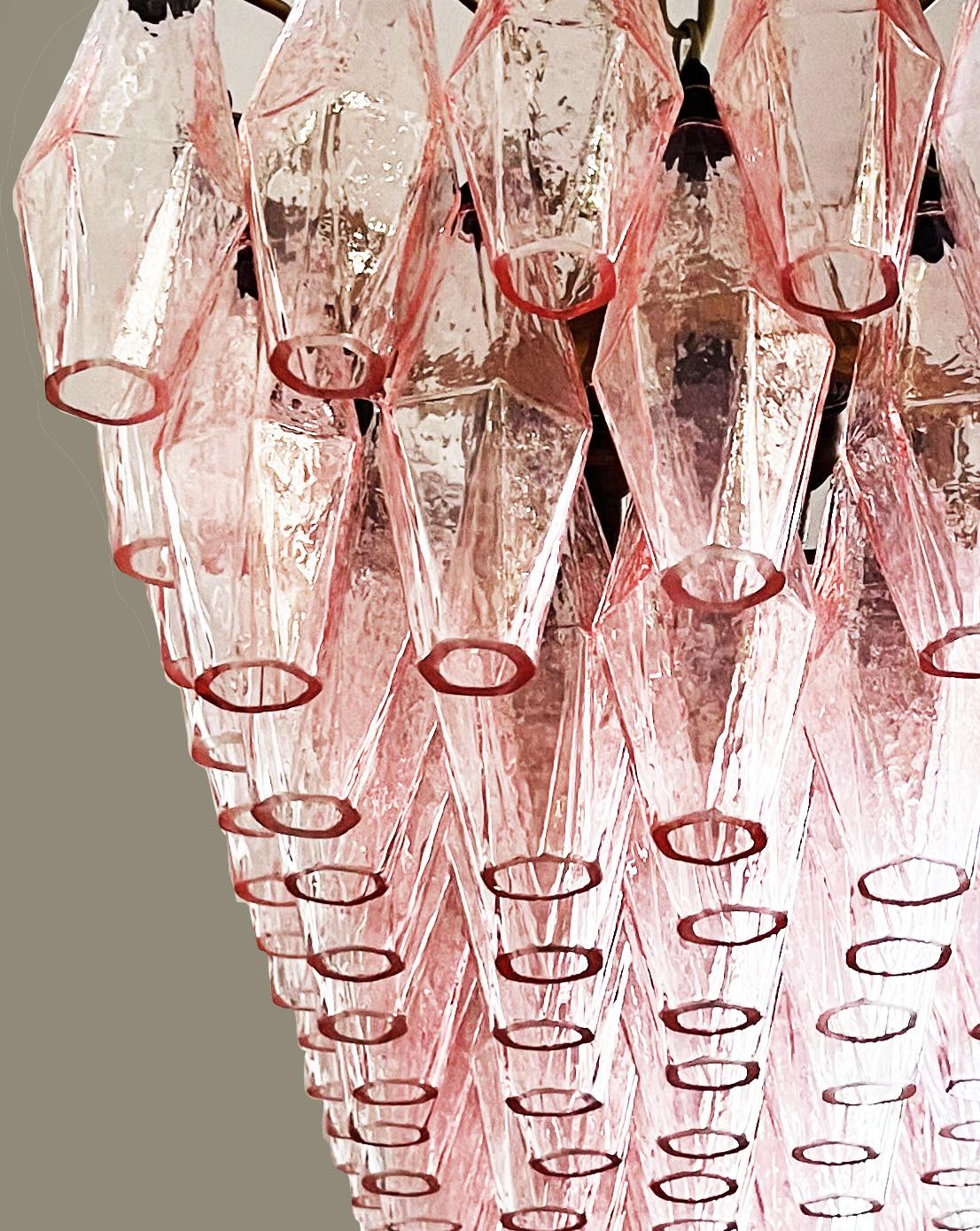 20th Century Gorgeous Murano Poliedri Chandelier - Carlo Scarpa Style - 138 pink glasses For Sale
