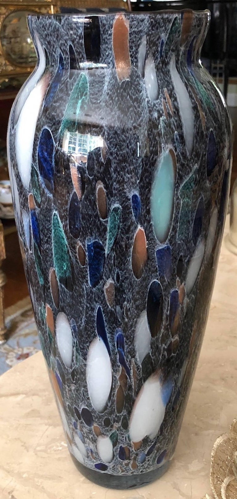Murano Signed Blue, Gold, Dark Tone Vase For Sale at 1stDibs