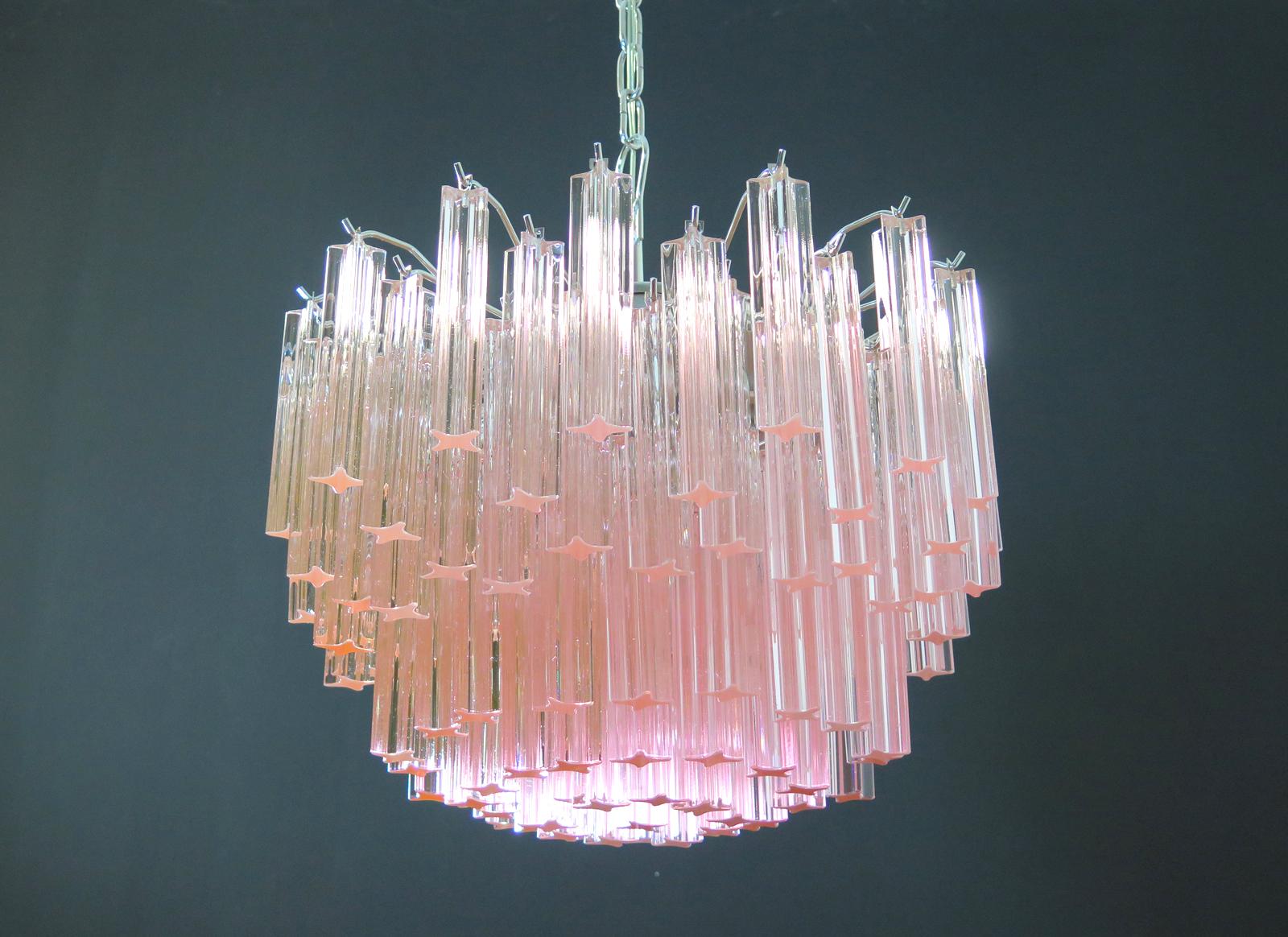 Blown Glass Gorgeous Murano Vintage Chandelier, 107 Pink Quadriedri