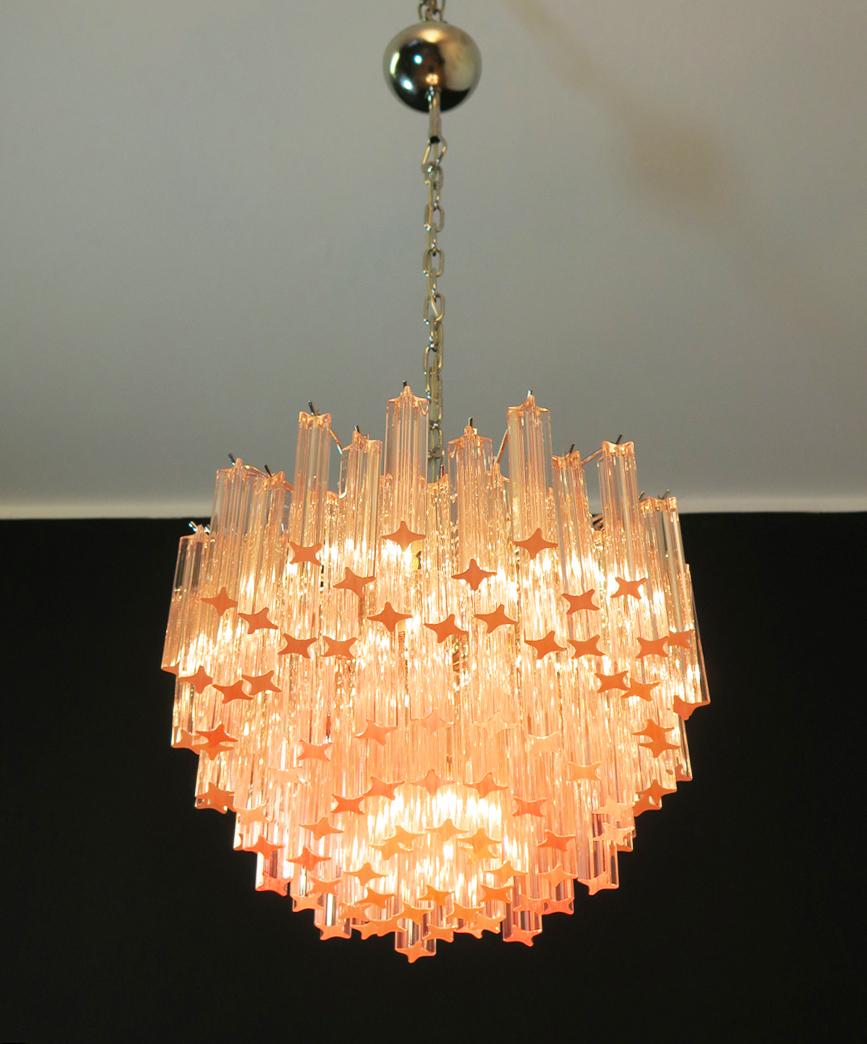 Late 20th Century Gorgeous Murano Vintage Chandelier, 107 Pink Quadriedri