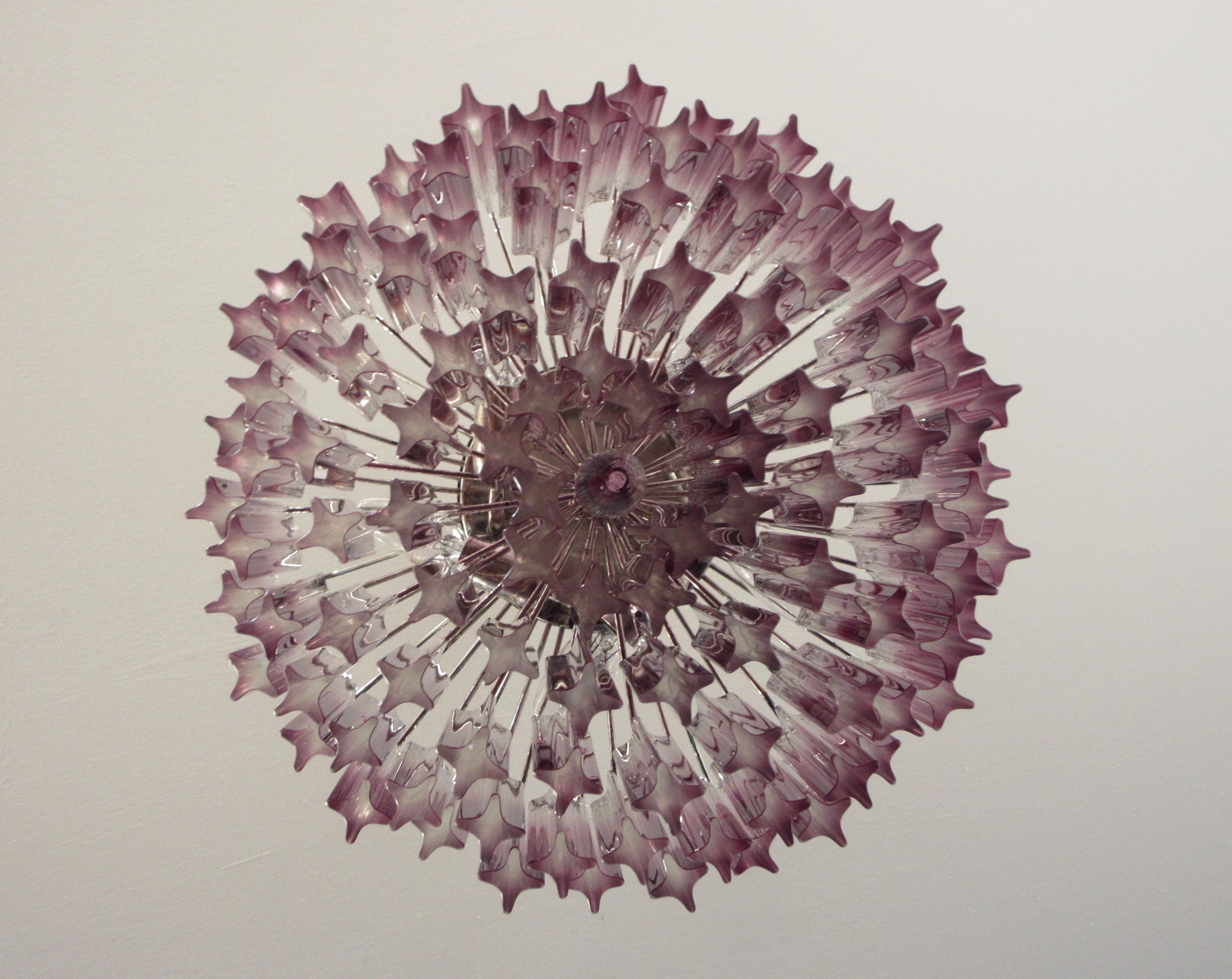 20ième siècle Superbe lustre vintage de Murano, abat-jour en améthyste Quadriedri 107 en vente