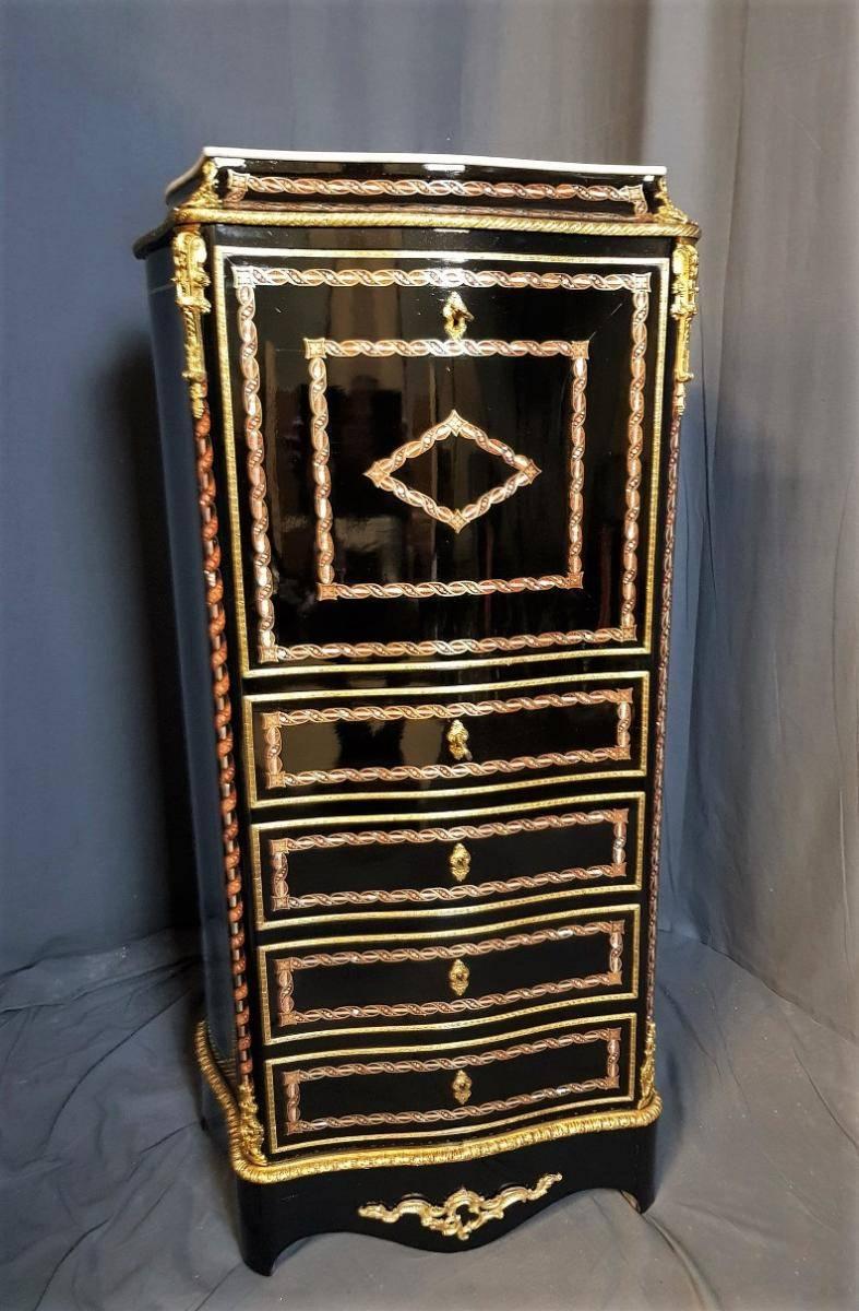 French Gorgeous Napoleon III Boulle Marquetry Secretary Cabinet, France, 1860