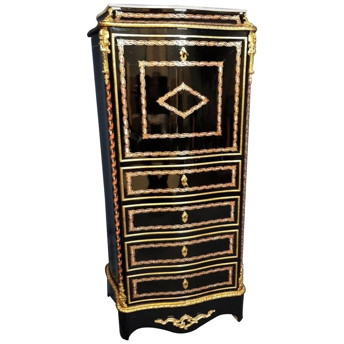 Gorgeous Napoleon III Boulle Marquetry Secretary Cabinet, France, 1860