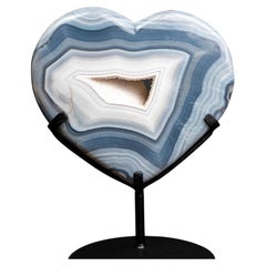 Gorgeous Natural Blue Lace Agate Heart, White Galaxy Amethyst Druzy Center