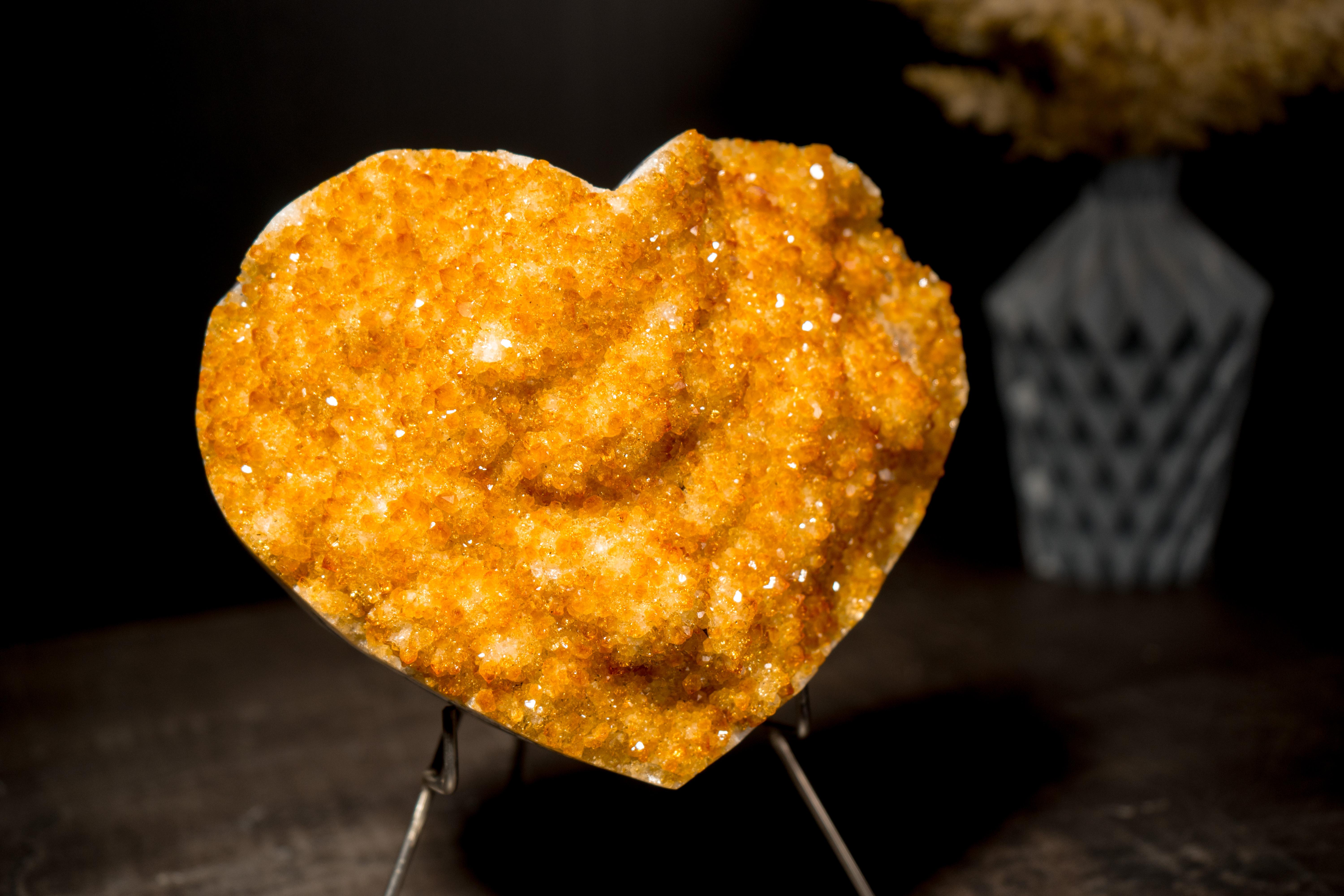 Natural Citrine Heart with Flower Rosettes, Hand Carved in Brazil For Sale 4