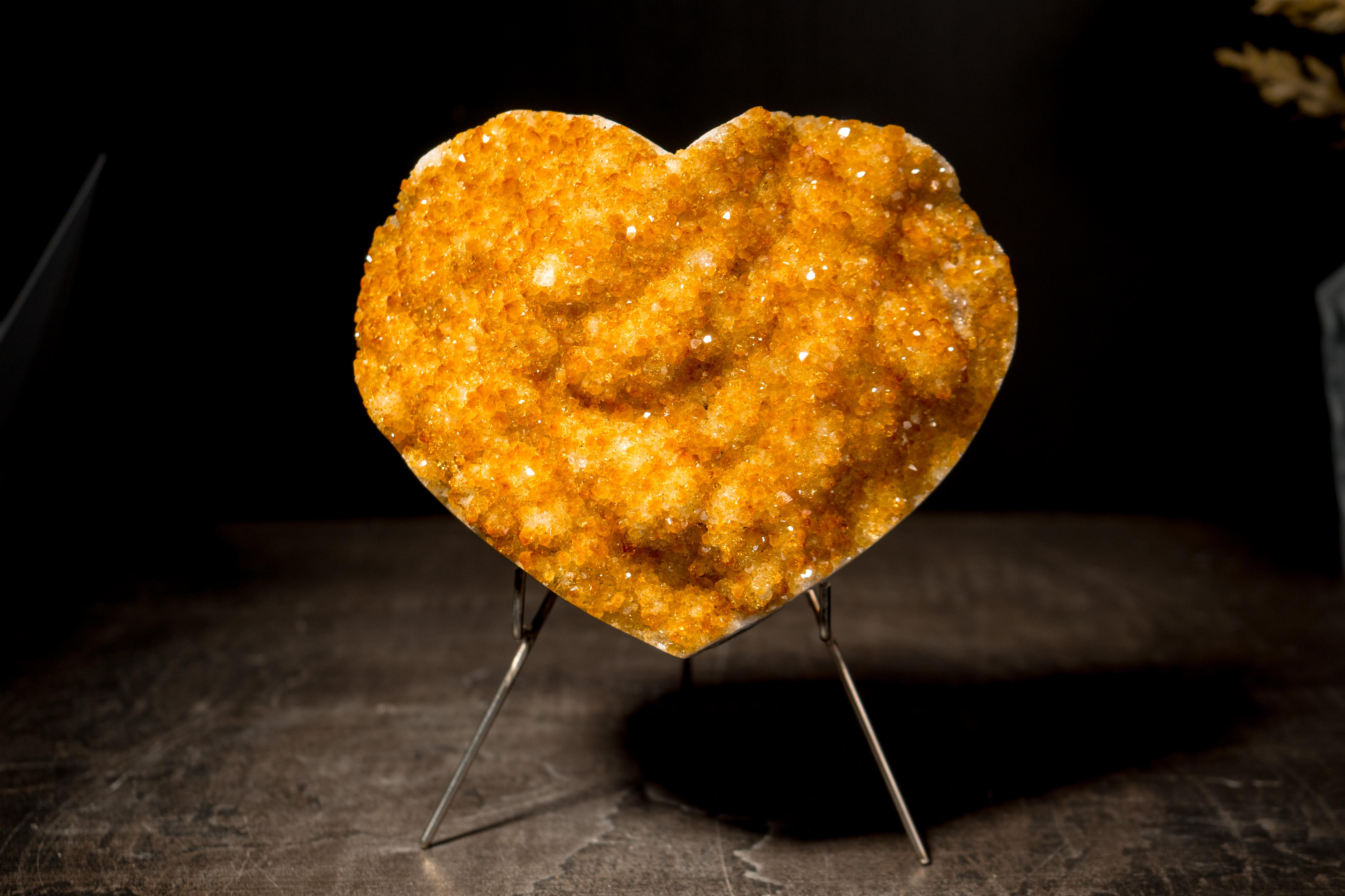 Natural Citrine Heart with Flower Rosettes, Hand Carved in Brazil For Sale 5