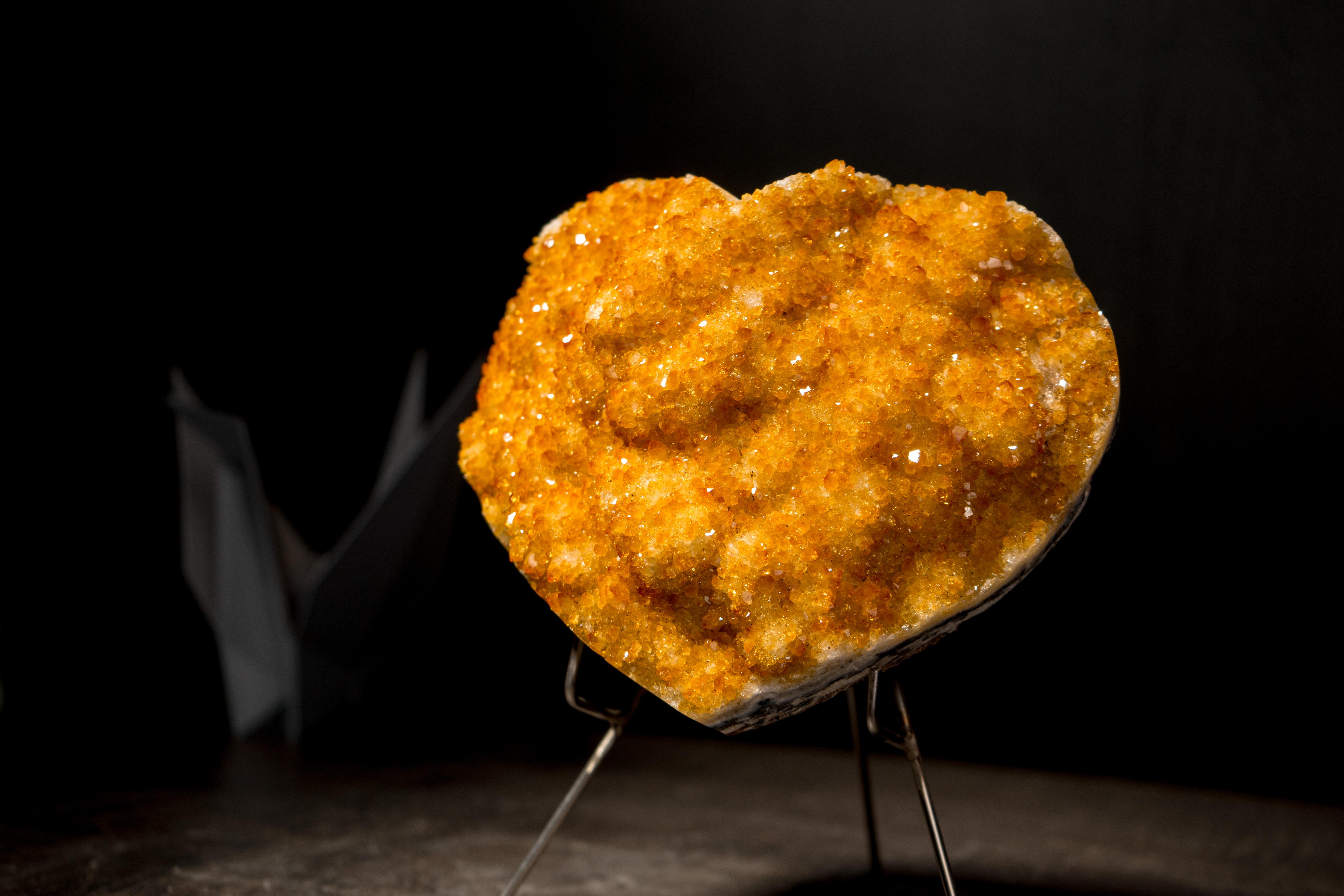 Natural Citrine Heart with Flower Rosettes, Hand Carved in Brazil For Sale 6