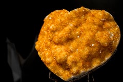 Natural Citrine Heart with Flower Rosettes, Hand Carved in Brazil