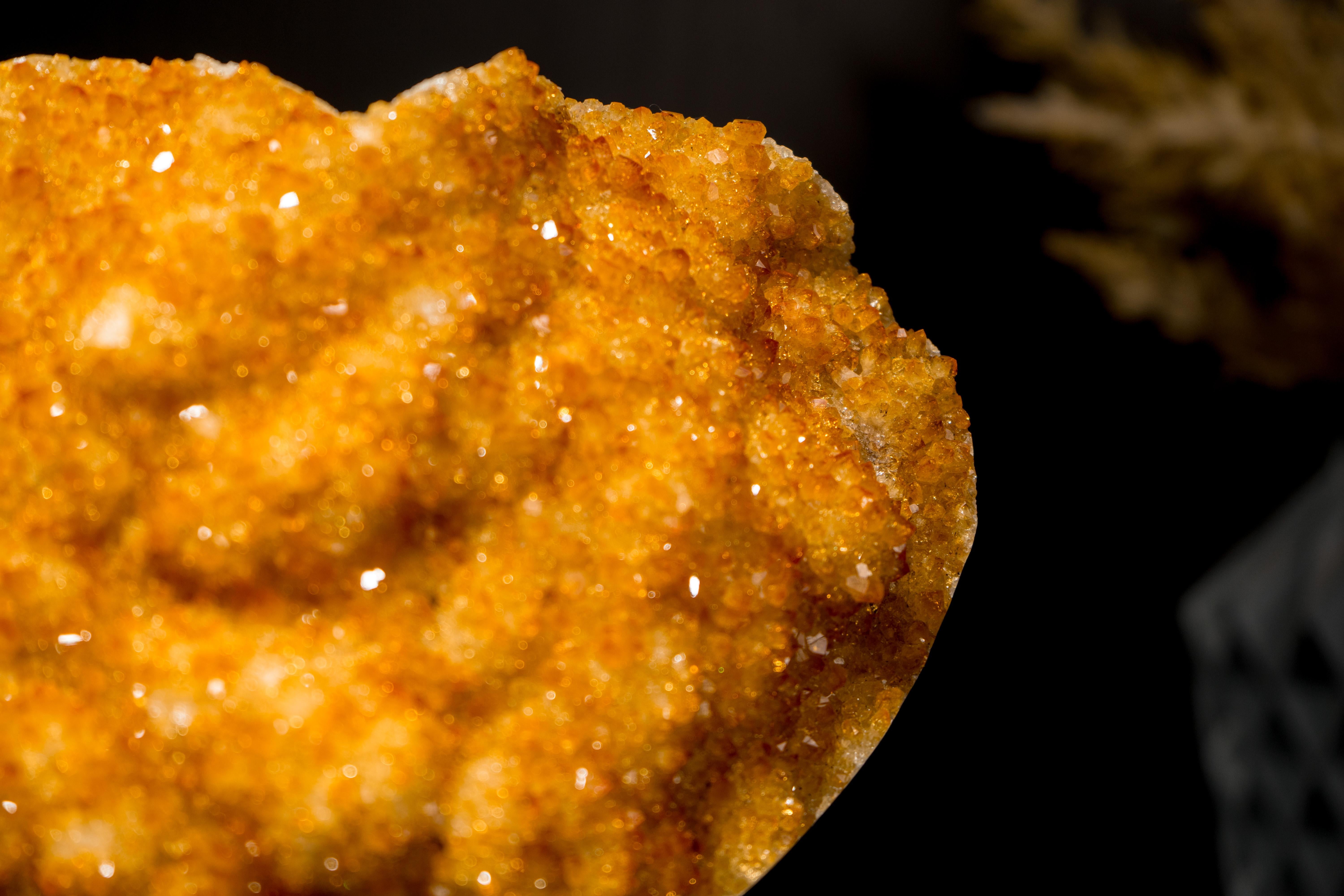 Brazilian Natural Citrine Heart with Flower Rosettes, Hand Carved in Brazil For Sale