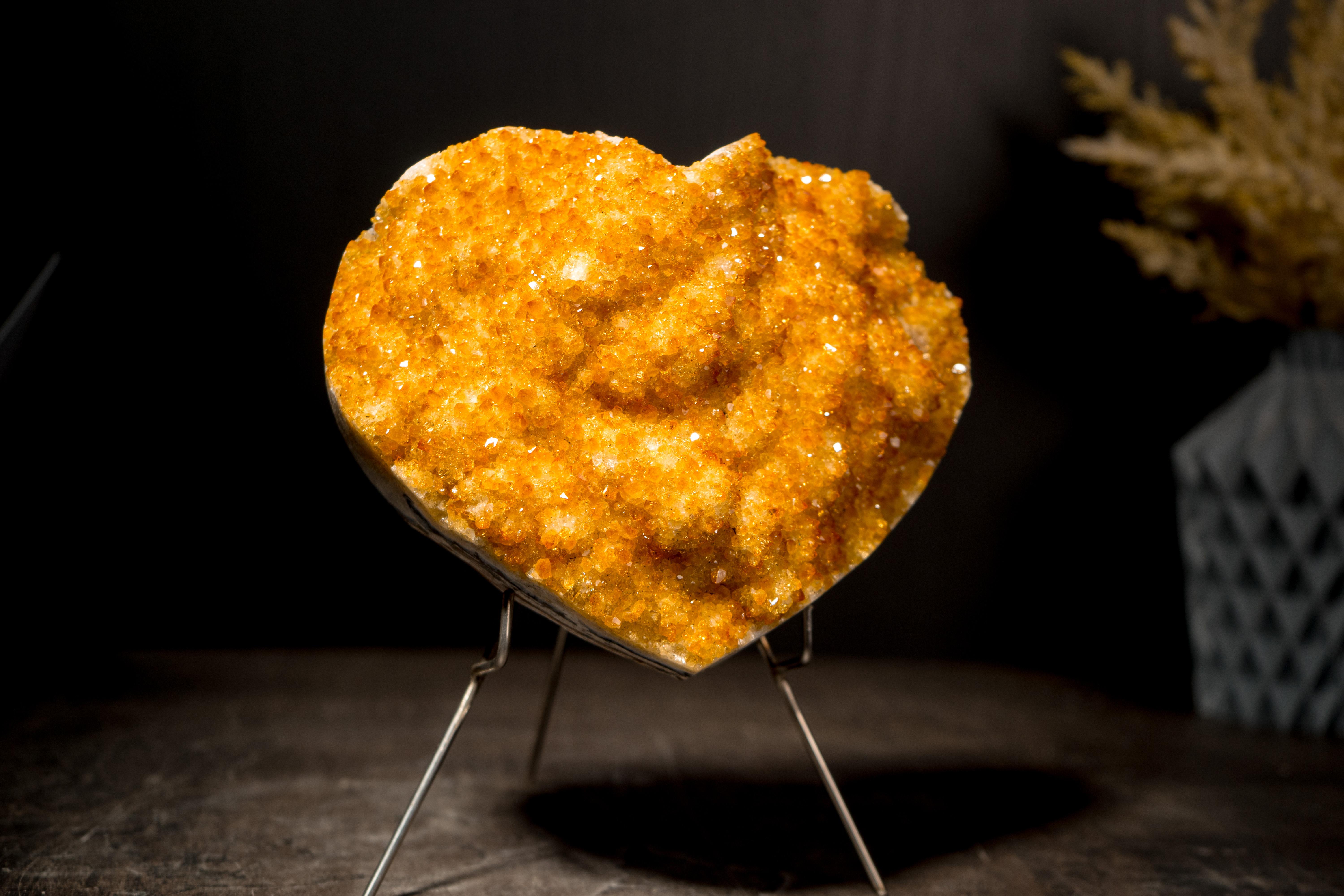 Natural Citrine Heart with Flower Rosettes, Hand Carved in Brazil For Sale 2