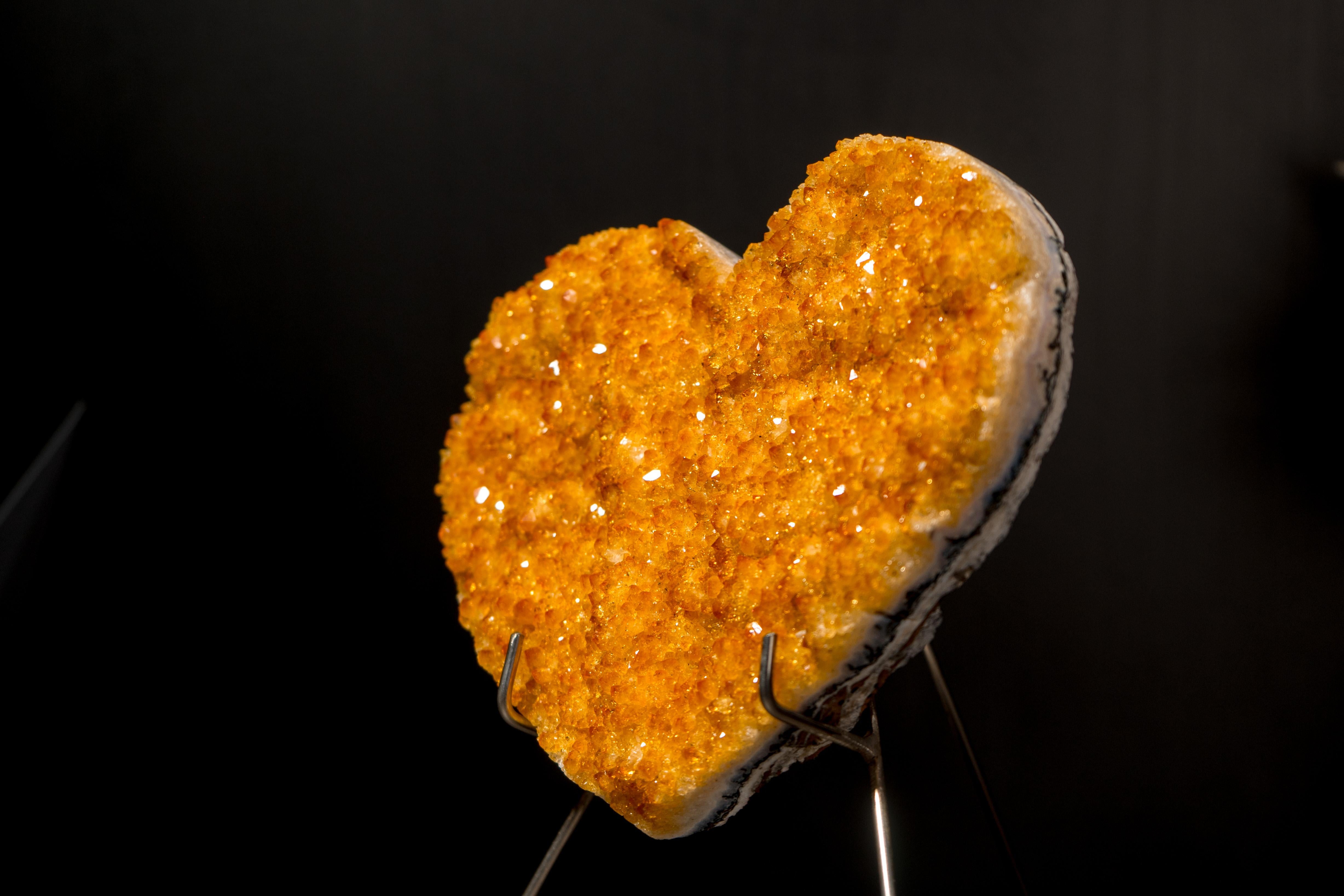 Natural Citrine Heart with Intense Sparkly Yellow Druzy, Hand Carved and Ethical For Sale 5