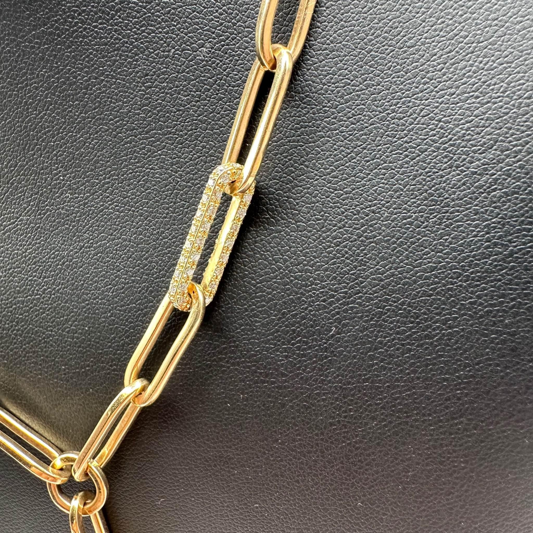Superbe collier lariat Paperclip en or jaune 14 carats avec diamants naturels - 2 carats Neuf - En vente à West Hempstead, NY
