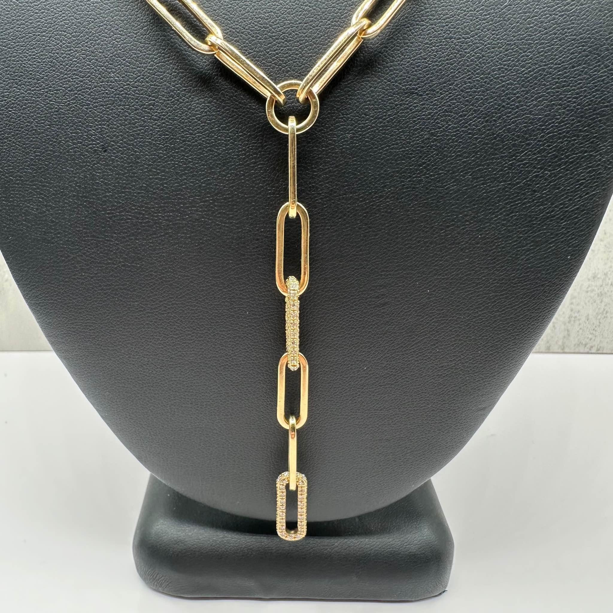 Superbe collier lariat Paperclip en or jaune 14 carats avec diamants naturels - 2 carats en vente 1