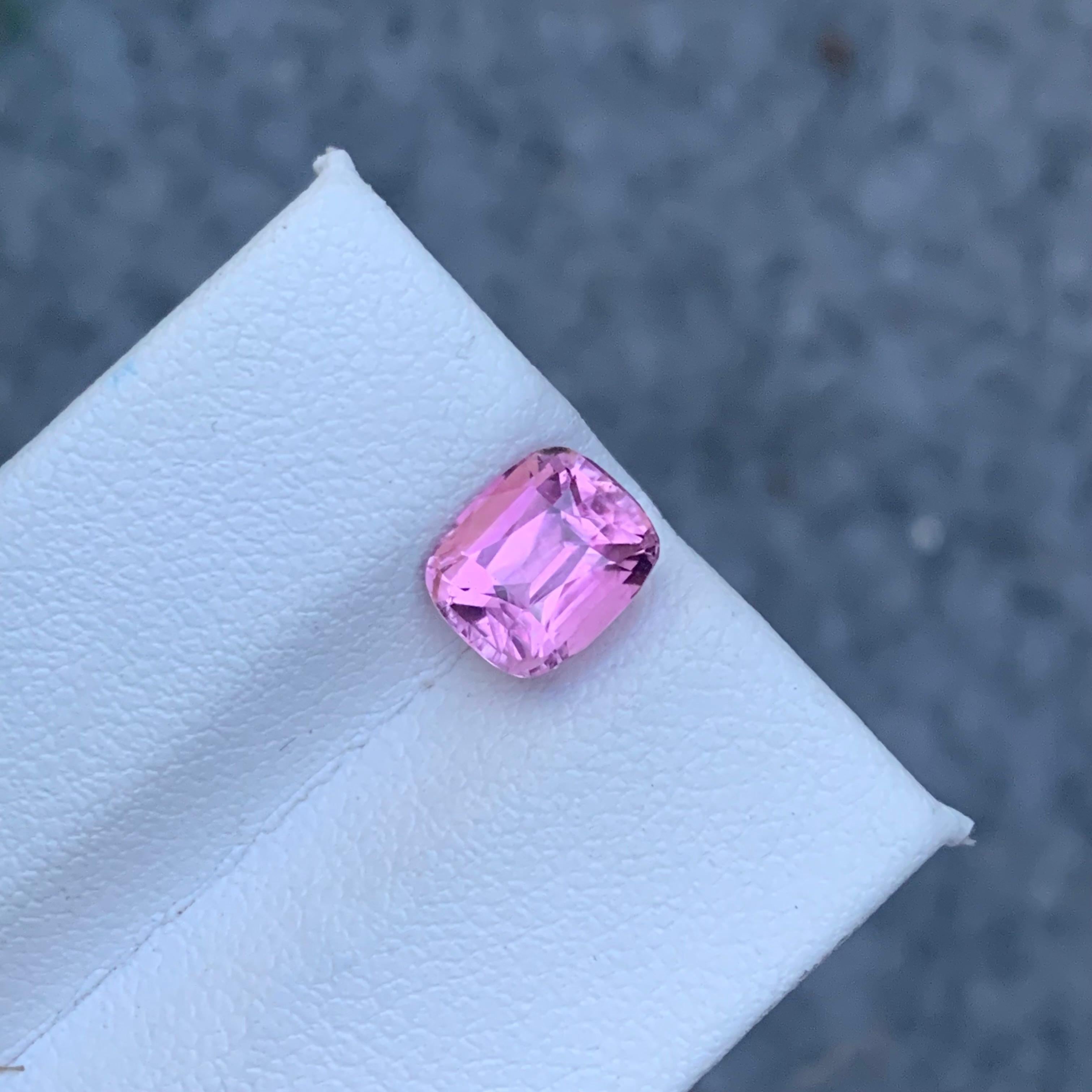 Faceted Tourmaline
Weight: 2.15 Carats
Dimension: 7.9x6.6x5.5 Mm
Origin: Kunar Afghanistan
Color: Pink
Shape: Cushion
Clarity: Eye Clean
Certificate: On Demand

With a rating between 7 and 7.5 on the Mohs scale of mineral hardness, tourmaline