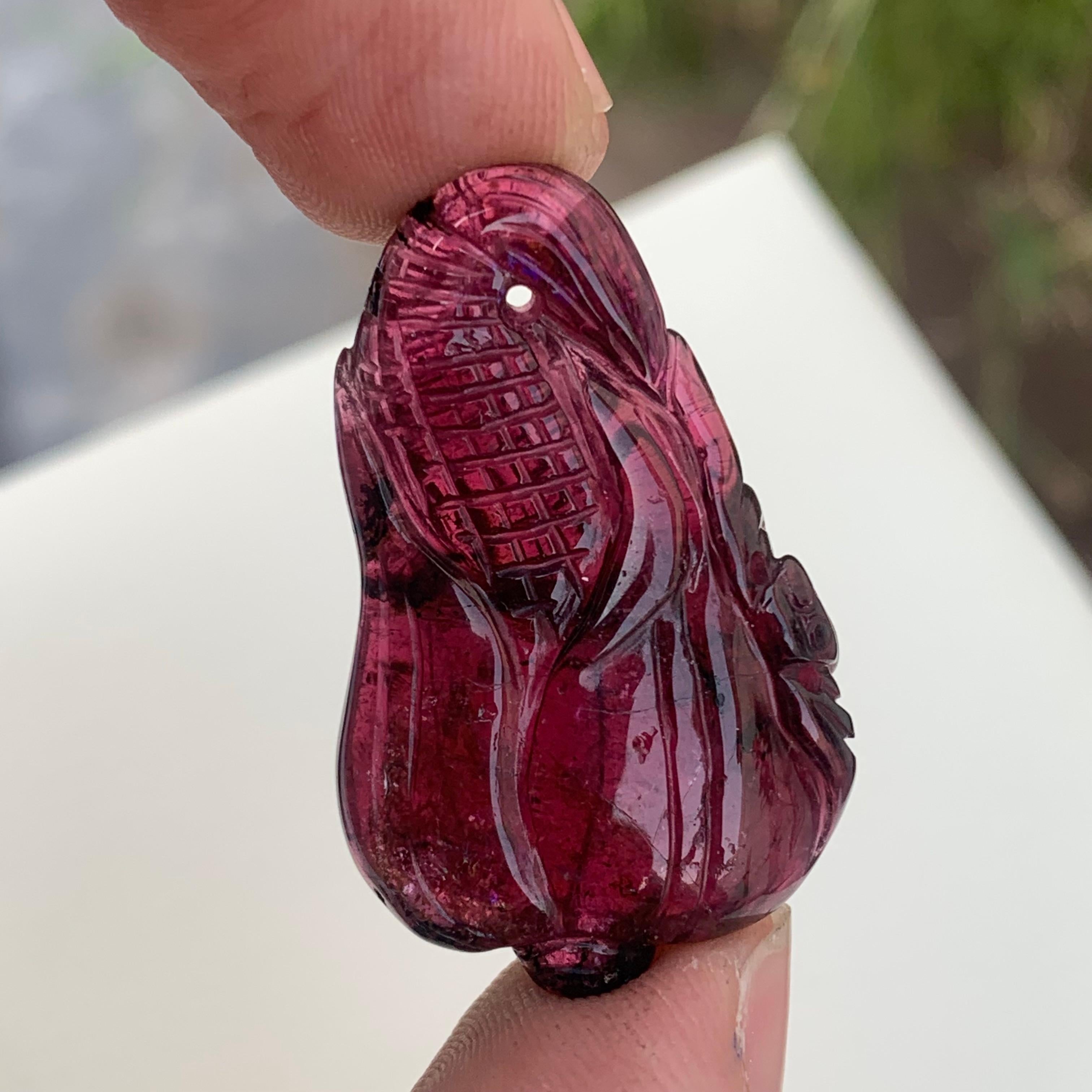 Arts and Crafts Gorgeous Natural Tourmaline Gemstone Drill Carving for Necklace Jewelry For Sale
