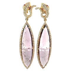 Preciosos pendientes de turmalina natural, rubí y diamante