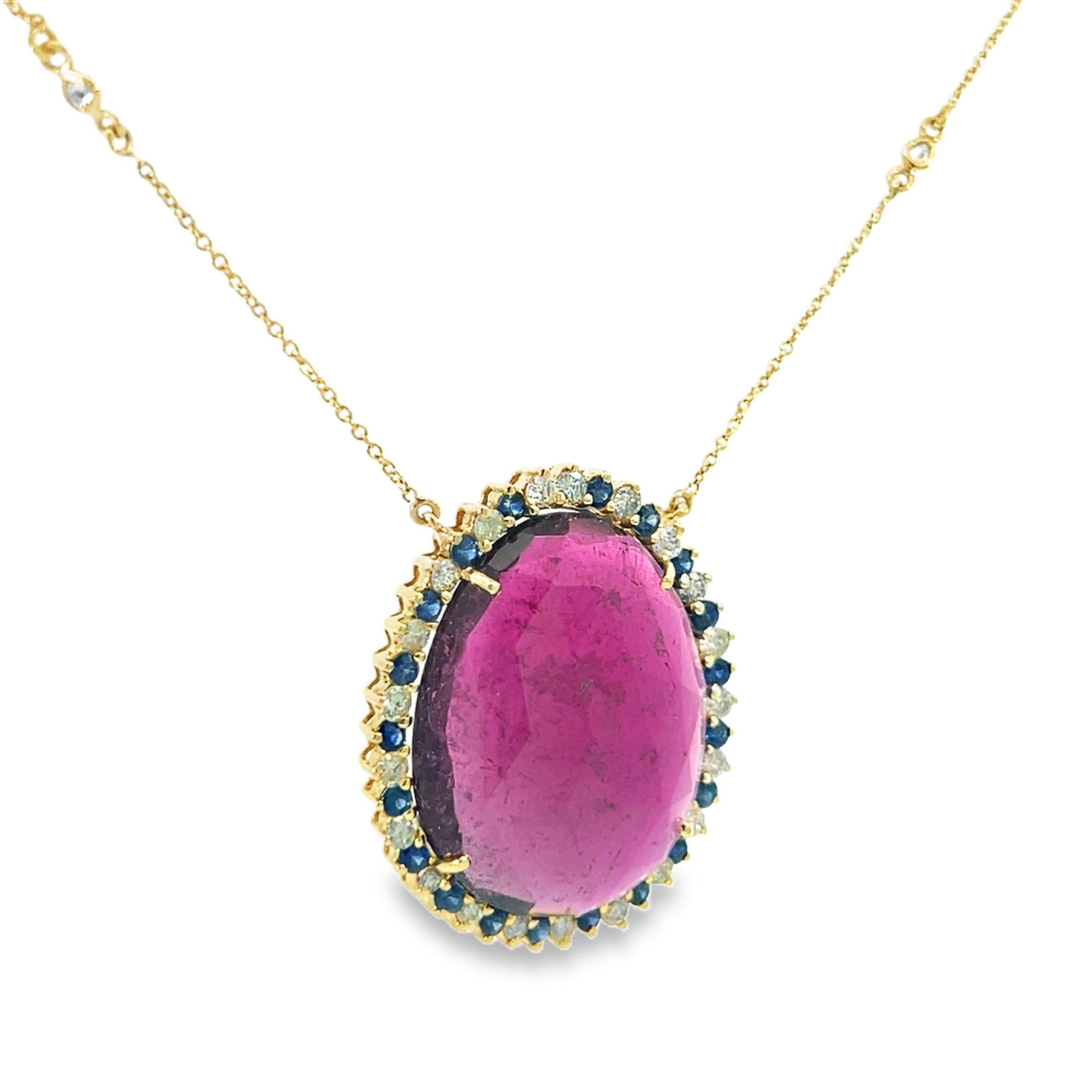 Taille mixte Superbe collier fait de tourmaline naturelle avec diamants et saphirs en vente