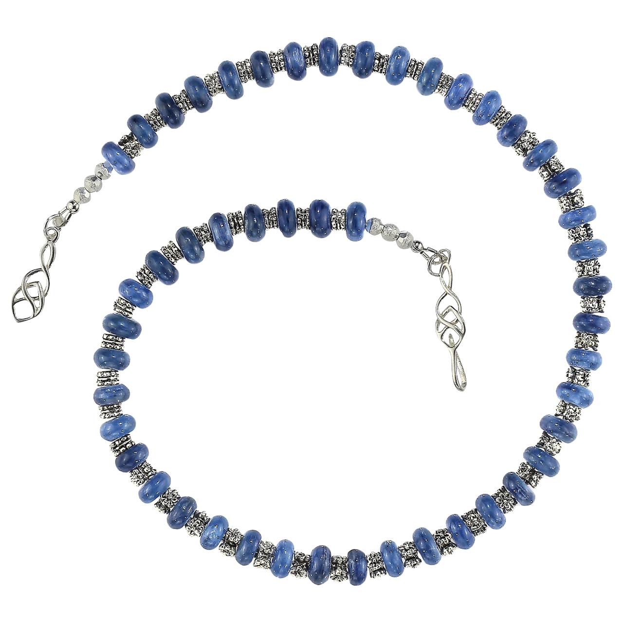 Artisan  AJD Gorgeous Necklace of Blue Kyanite Alternating with Silver Bali