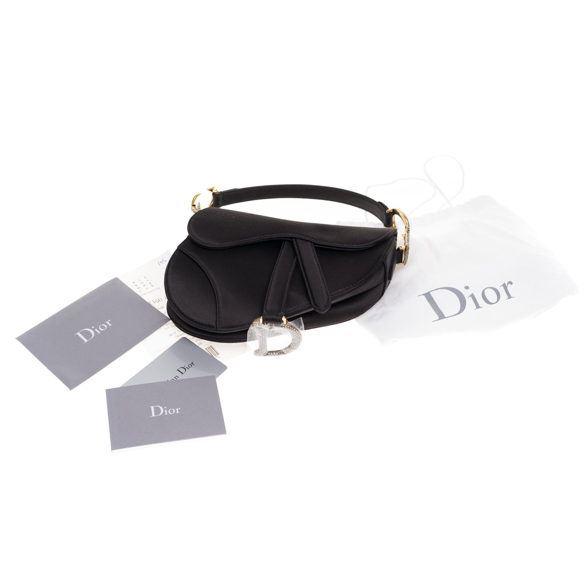 Gorgeous NEW Christian Dior Saddle bag in black satin, with rhinestones and GHW 4