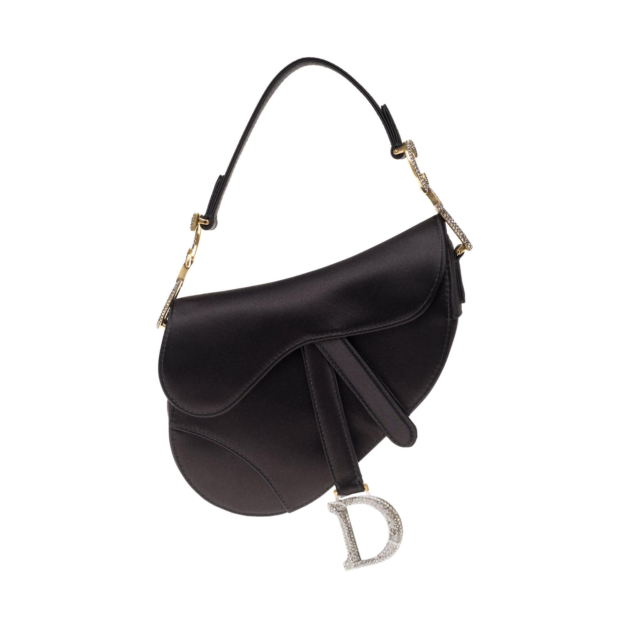 Gorgeous NEW Christian Dior Saddle bag in black satin, with
