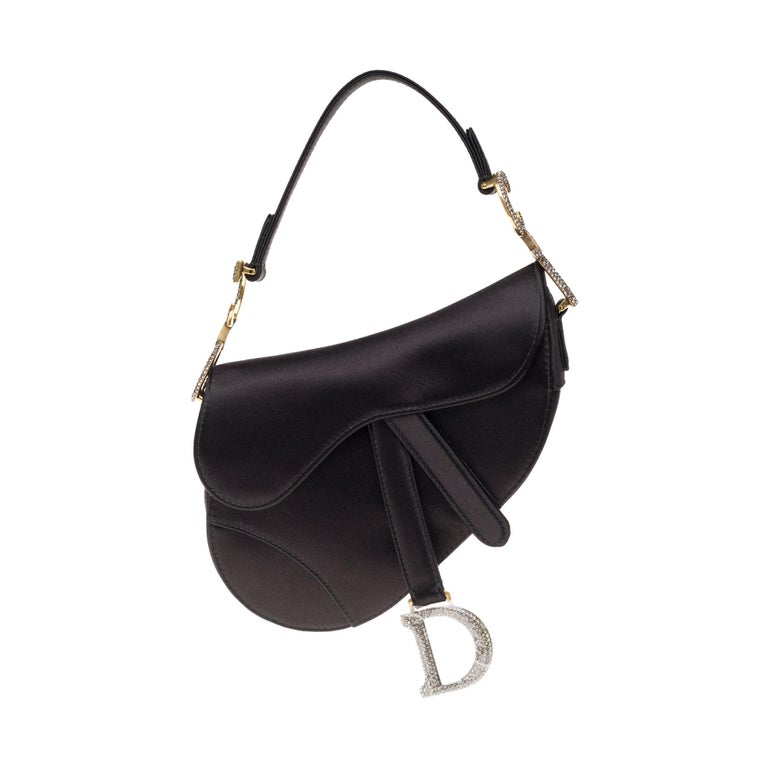 Gorgeous NEW Christian Dior Saddle bag in black satin, with rhinestones ...