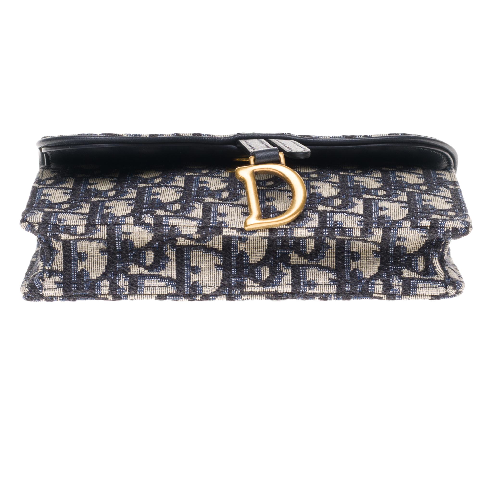 Gorgeous NEW Christian Dior Saddle belt bag in blue jacquard fabric and GHW 3