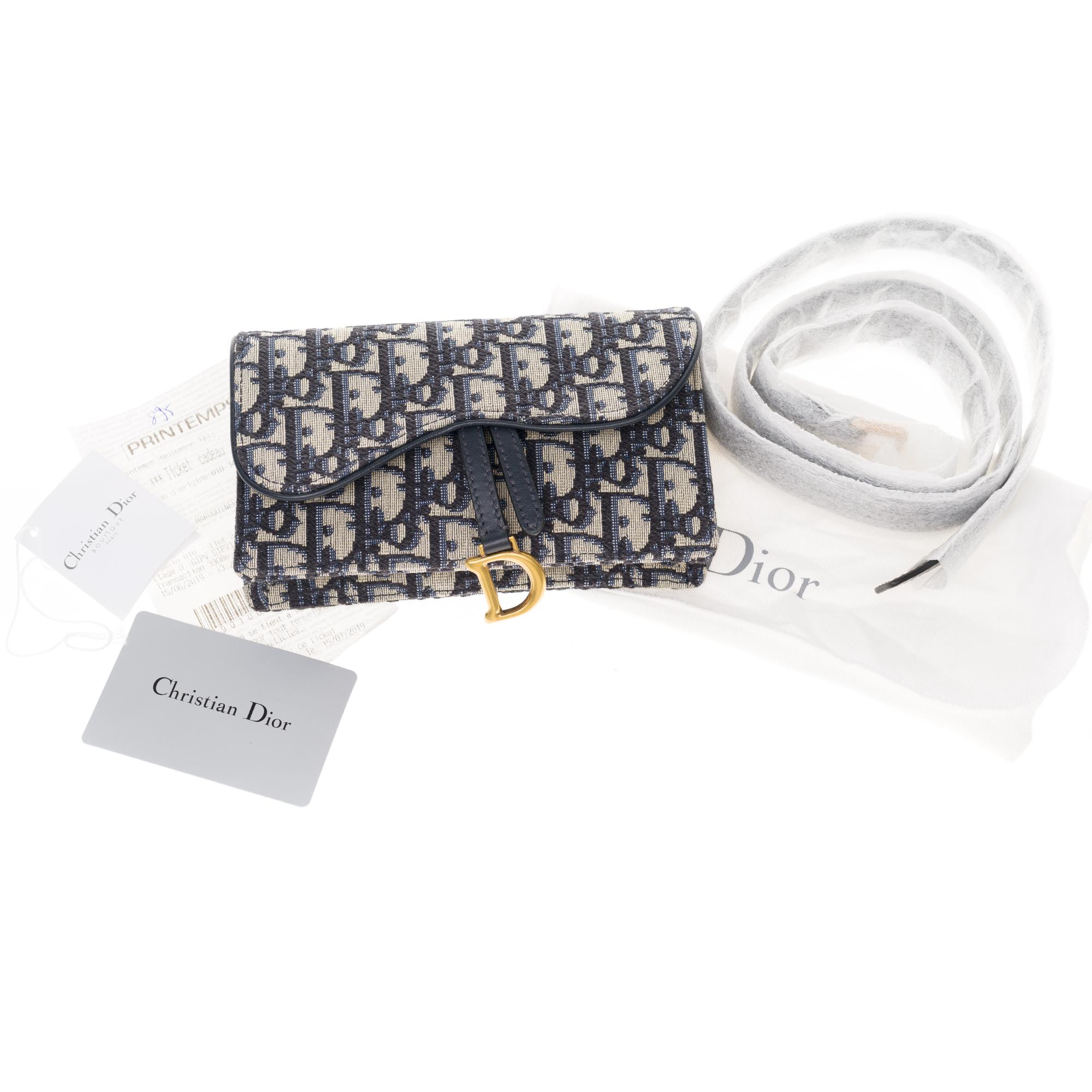 Gorgeous NEW Christian Dior Saddle belt bag in blue jacquard fabric and GHW 5