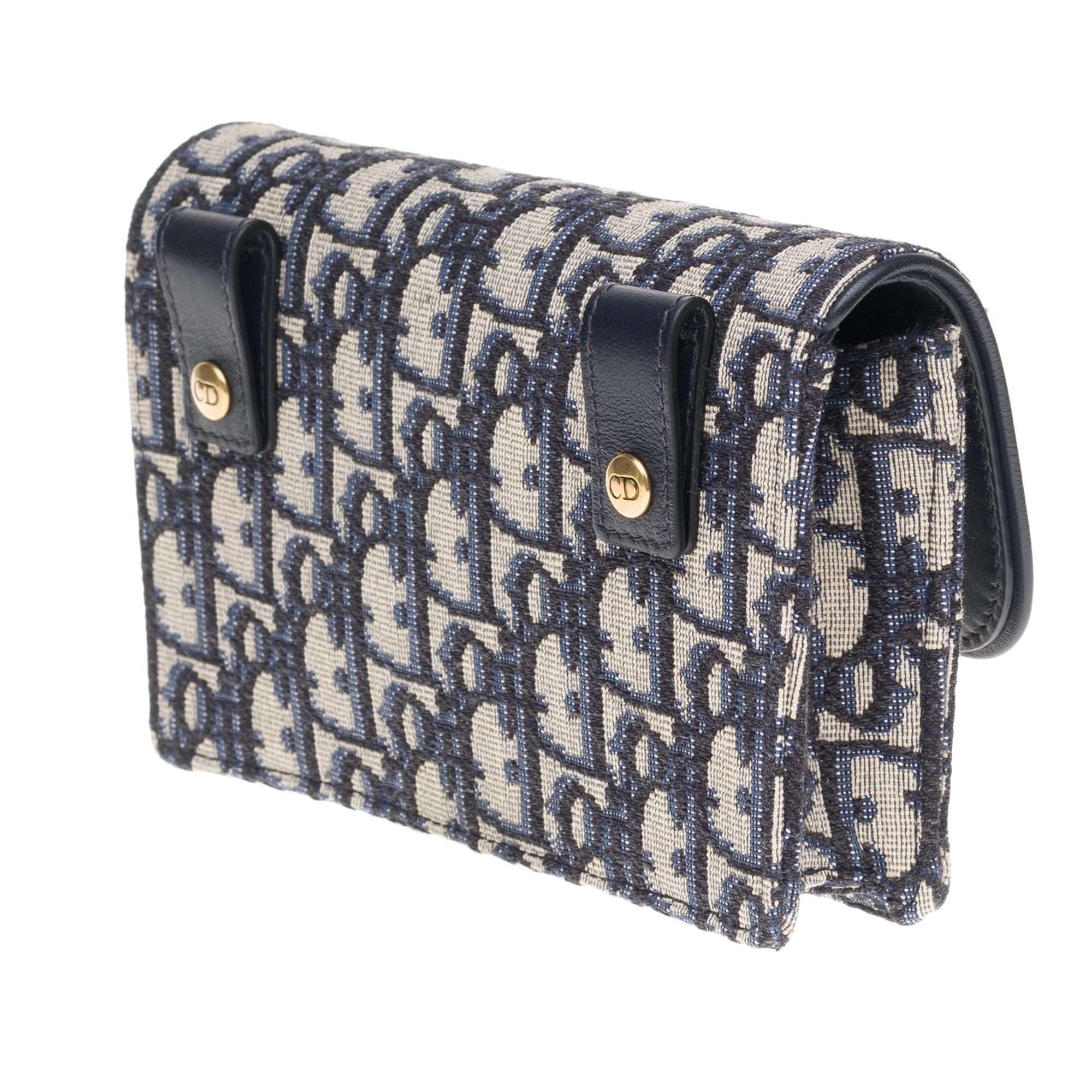 Gray Gorgeous NEW Christian Dior Saddle belt bag in blue jacquard fabric and GHW