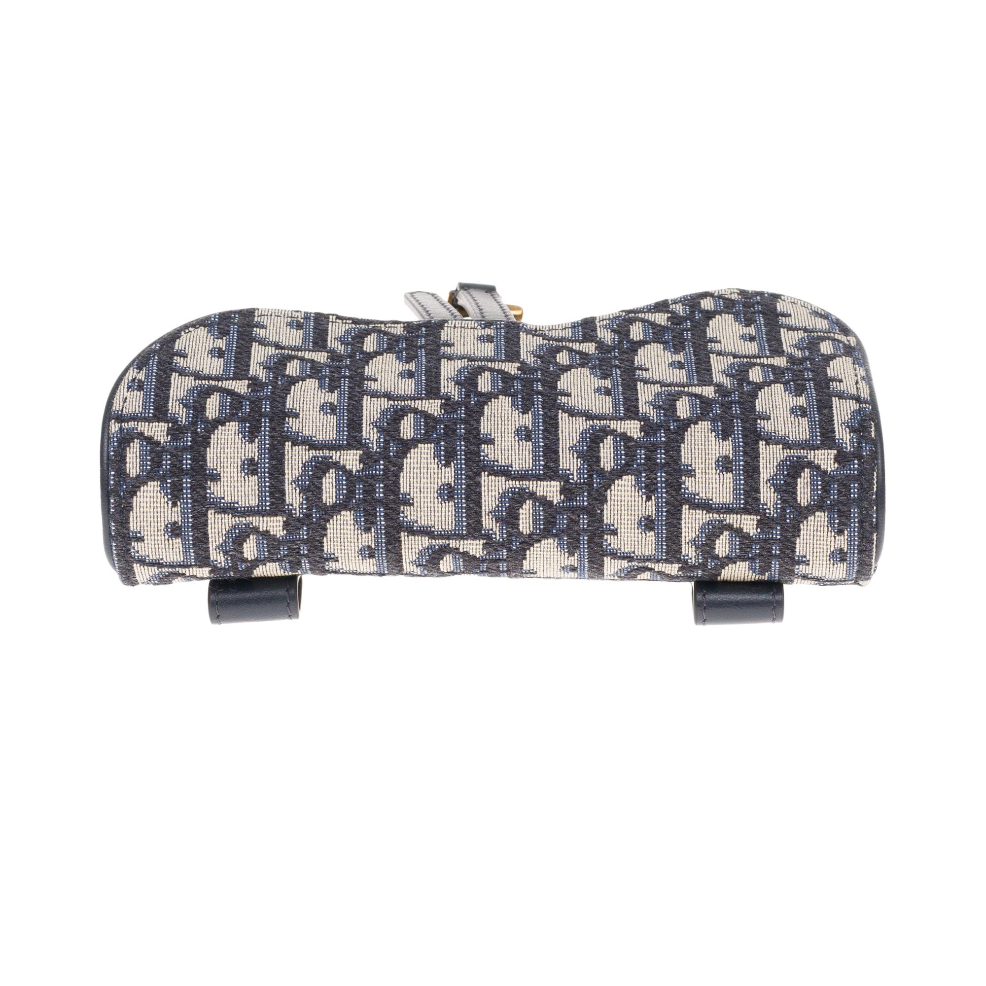 Gorgeous NEW Christian Dior Saddle belt bag in blue jacquard fabric and GHW 2