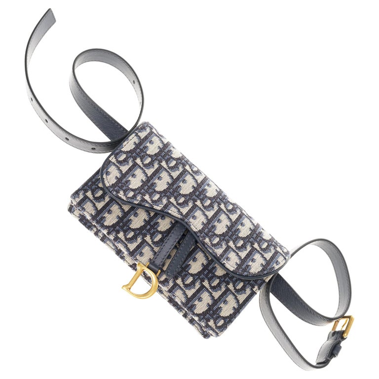 NEW Christian Dior Saddle belt bag in blue jacquard fabric and