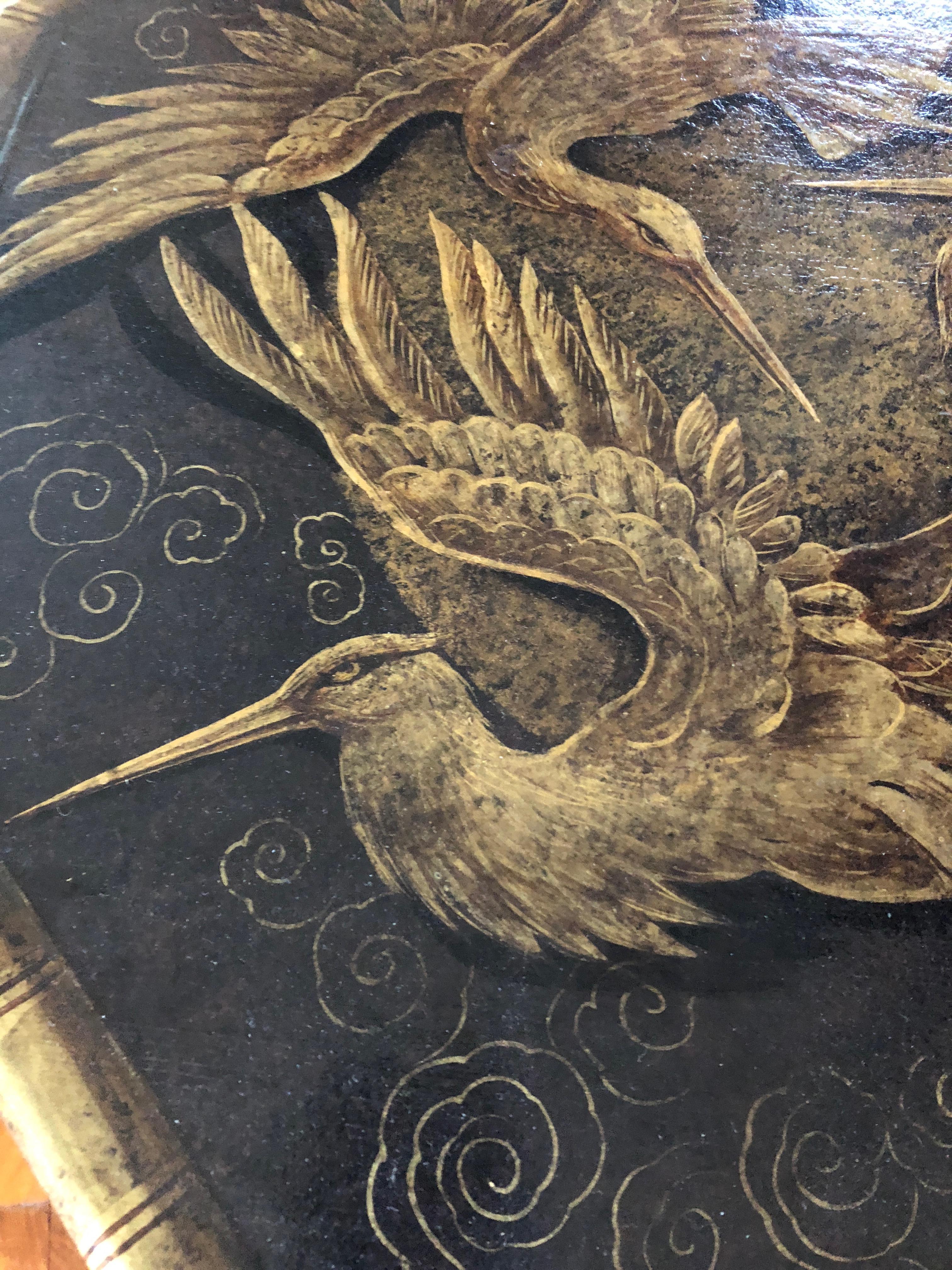 Gorgeous Octagonal Painted Side Table with Iron Base and Bird Motif 1