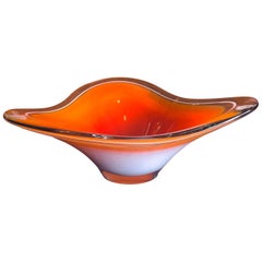 Gorgeous Orange and White "Coquille" Glass Bowl by Paul Kedelv for Flygsfors