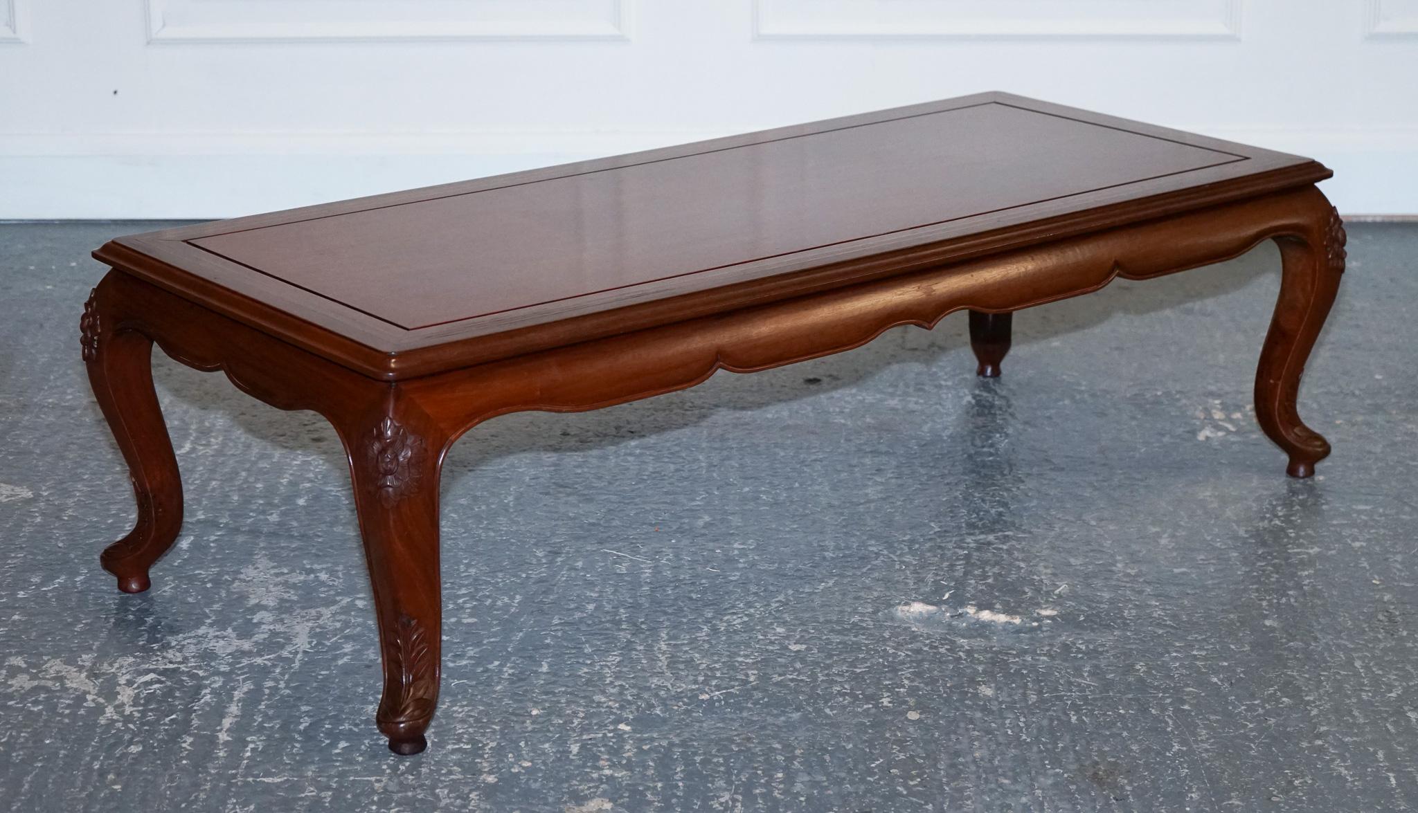 Gorgeous Oriental Hardwood Rectangular Coffee Table with Brass Inlay In Good Condition In Pulborough, GB