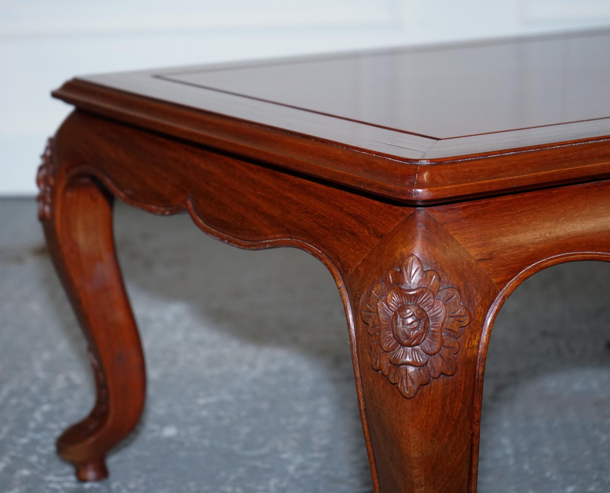 Gorgeous Oriental Hardwood Rectangular Coffee Table with Brass Inlay 1