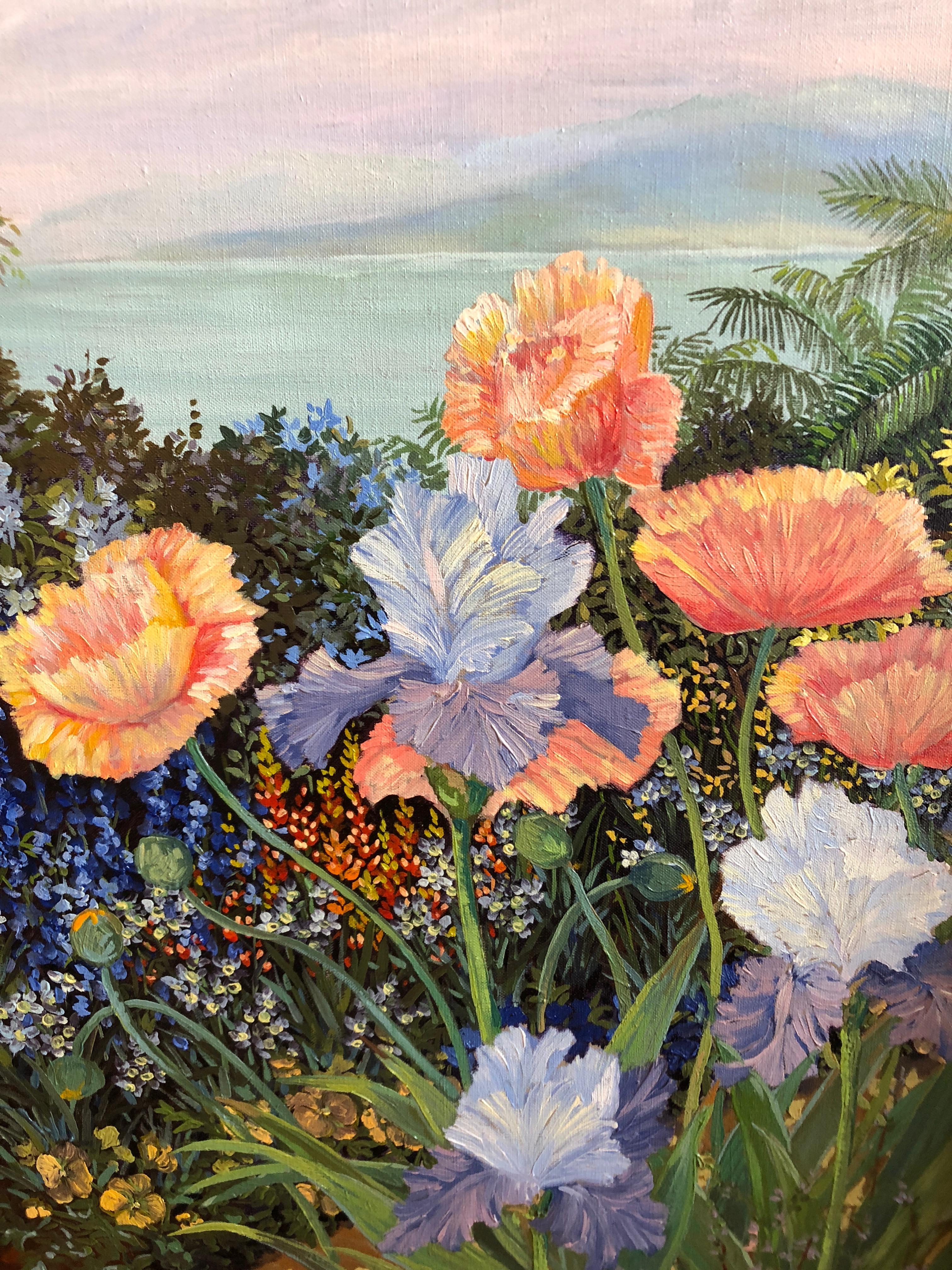 A meticulously detailed floral by renowned artist John Powell, a rare original on canvas. Usually Powell's are serigraphs. Unframed canvas measures 17.5 x 23.