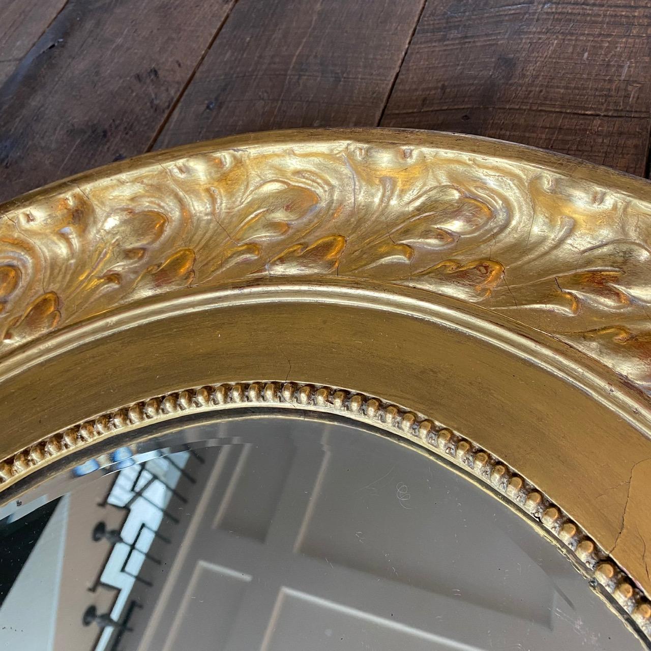 Gorgeous Oval French Louis XVI Genuine Gold Leaf Mirror  In Good Condition For Sale In Hopewell, NJ