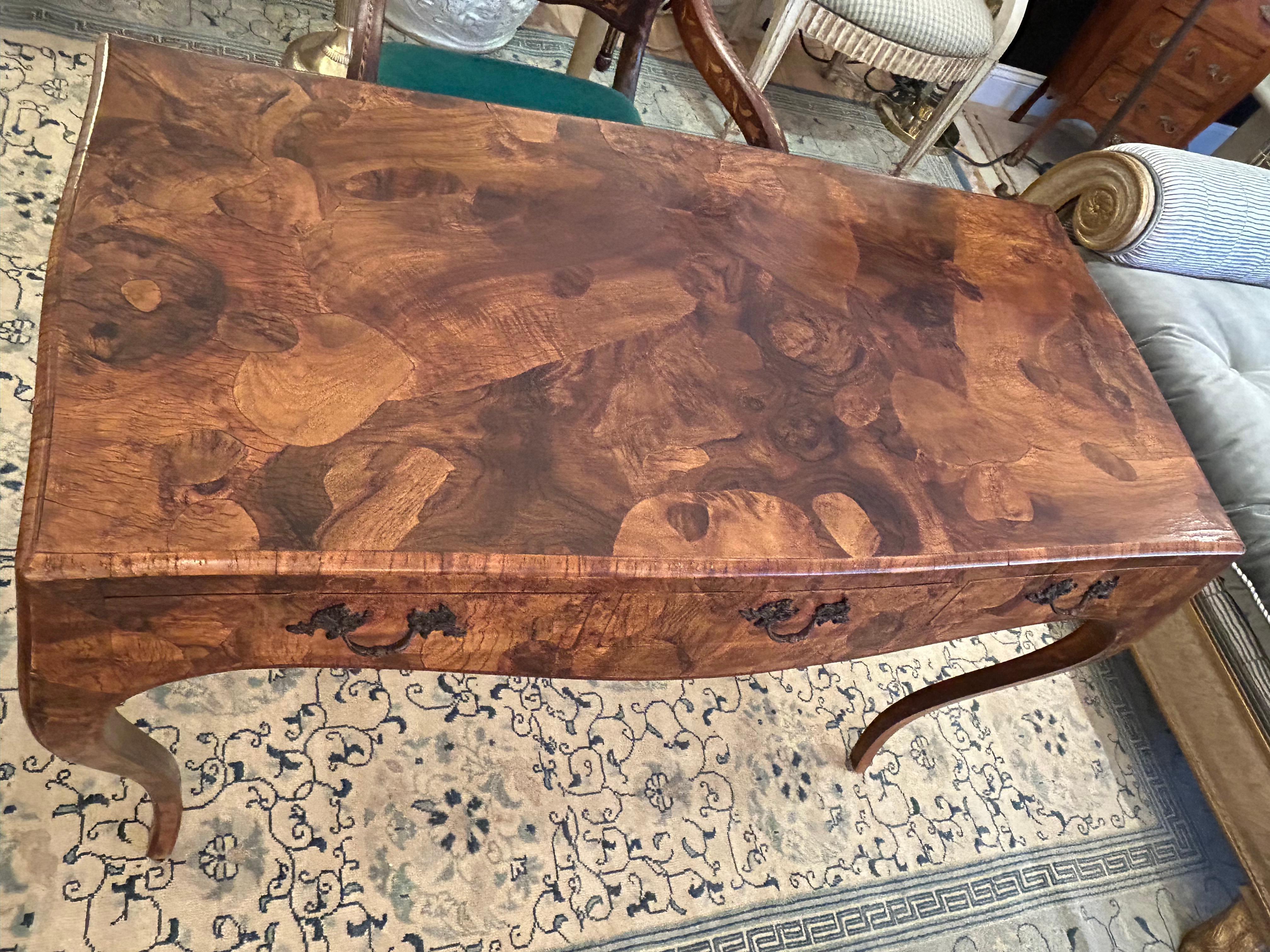 Gorgeous Oyster Wood Writing Desk with Cabriole Legs For Sale 8