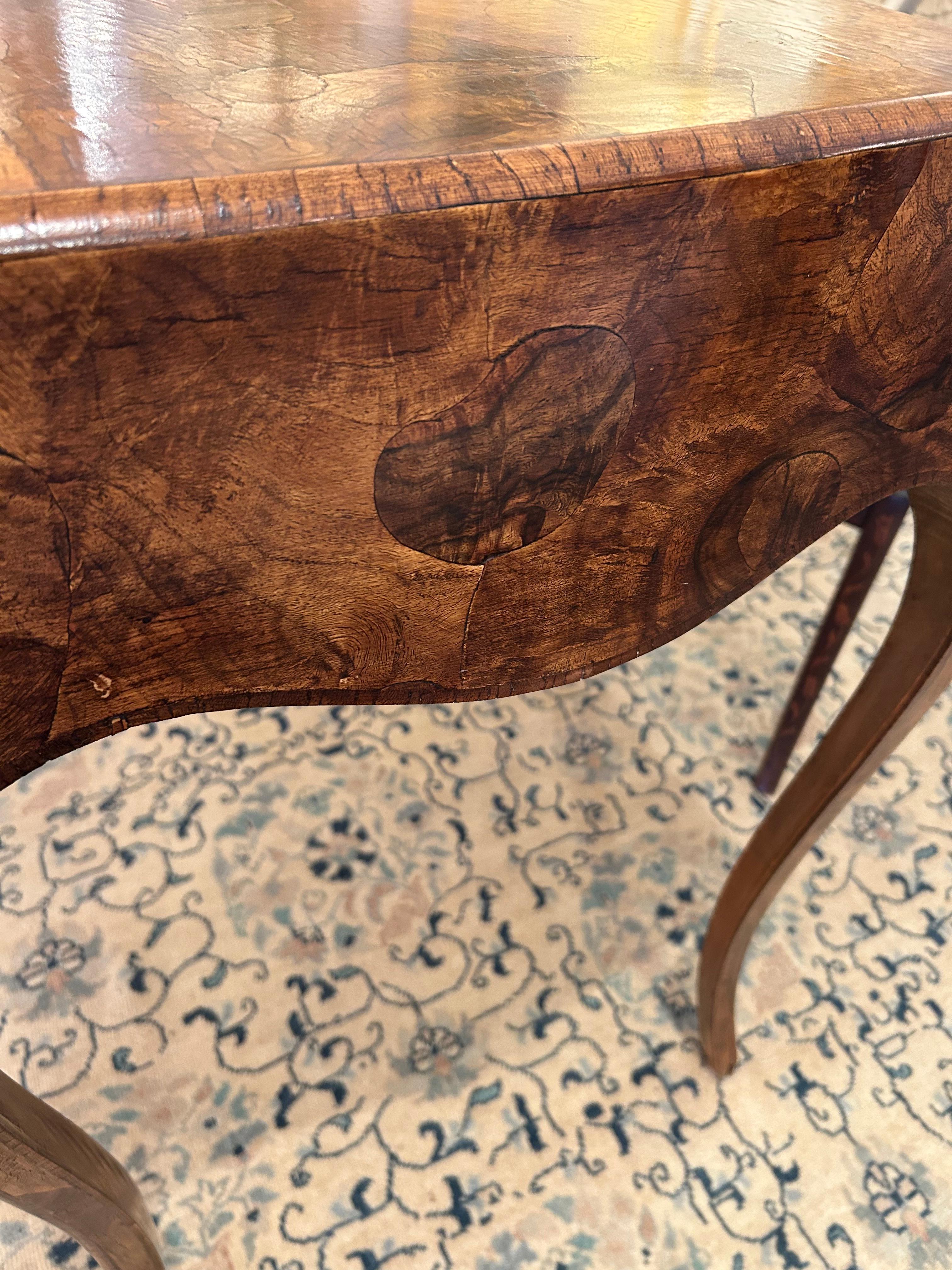Gorgeous Oyster Wood Writing Desk with Cabriole Legs In Good Condition For Sale In Hopewell, NJ