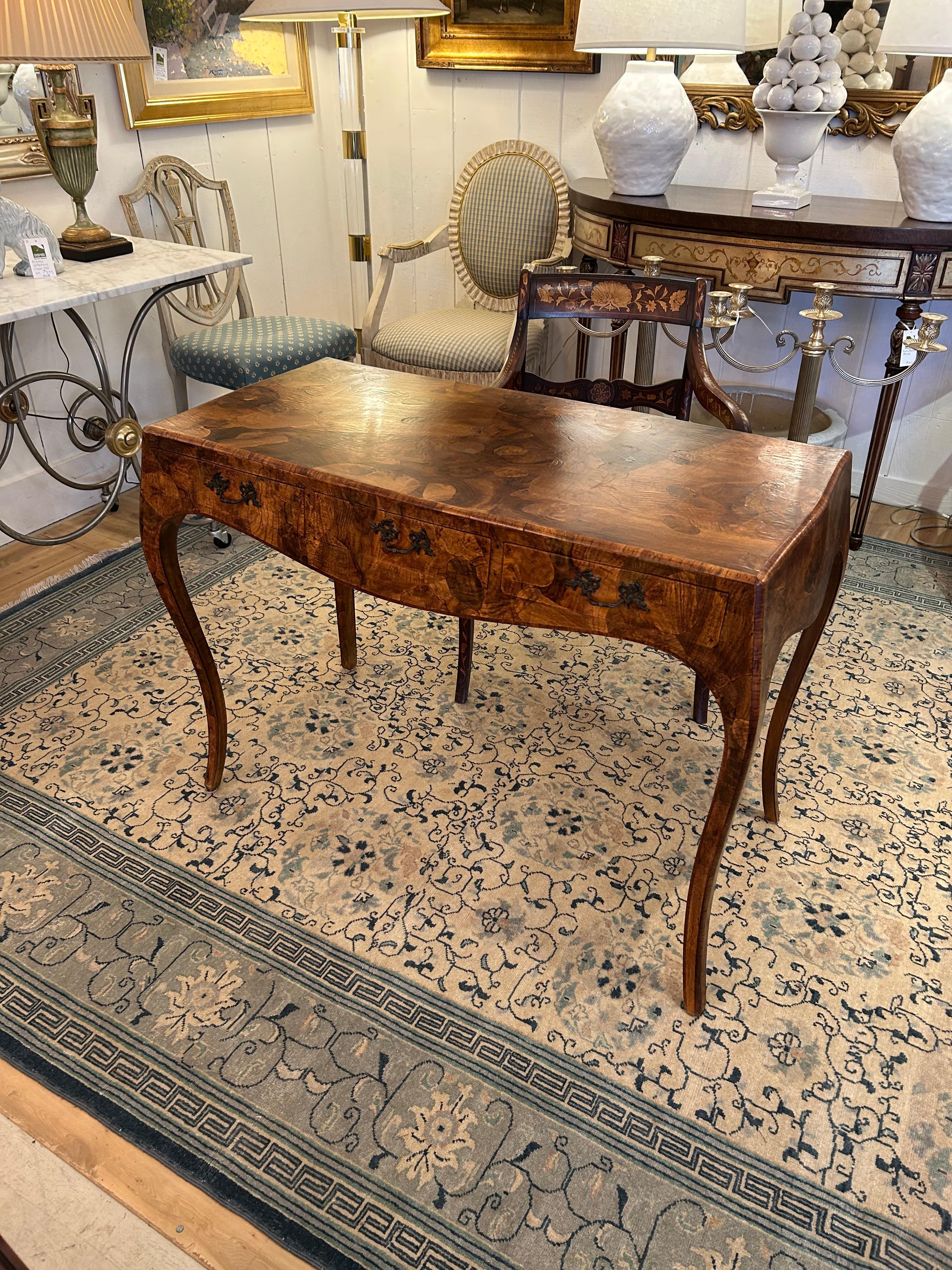 Gorgeous Oyster Wood Writing Desk with Cabriole Legs For Sale 2