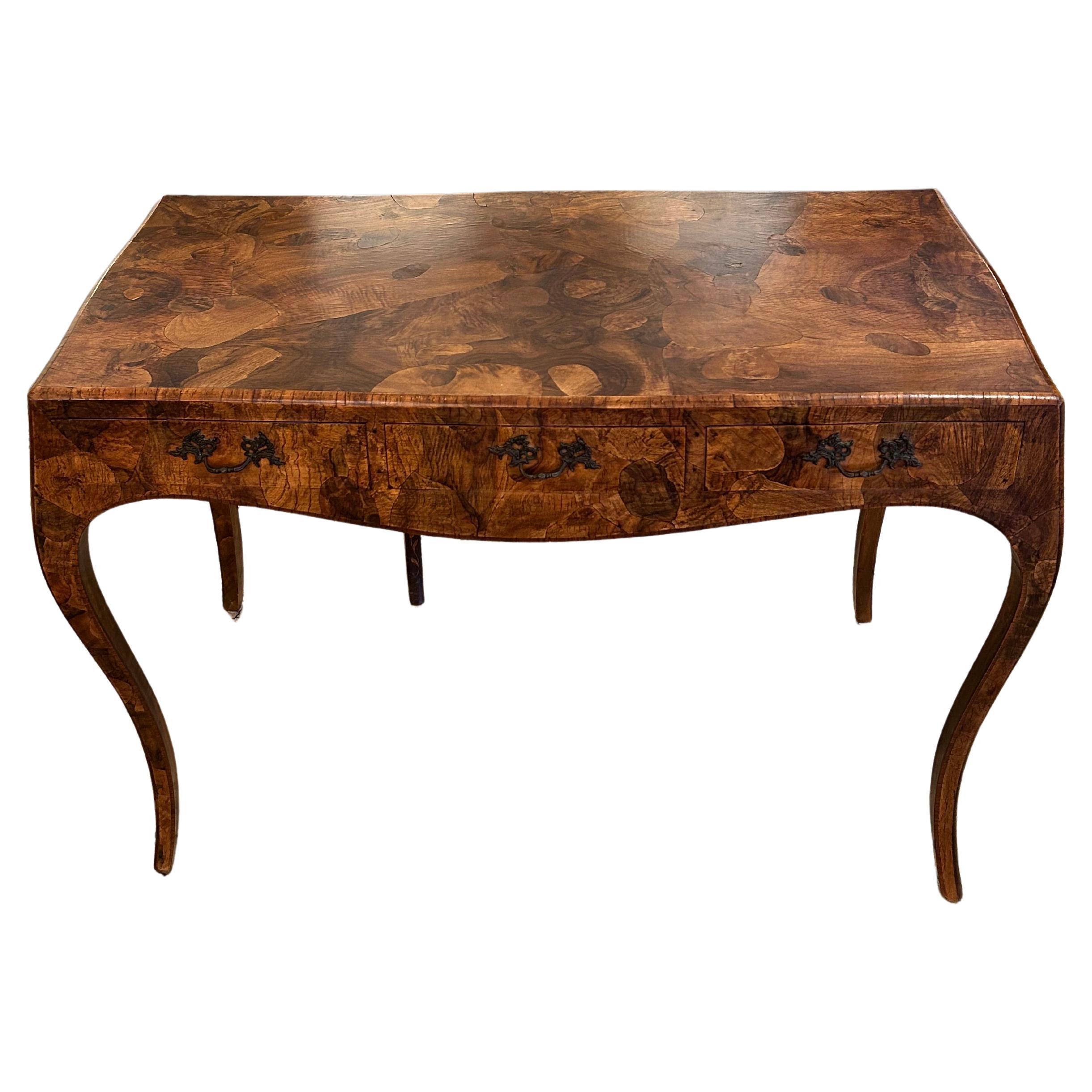 Gorgeous Oyster Wood Writing Desk with Cabriole Legs For Sale